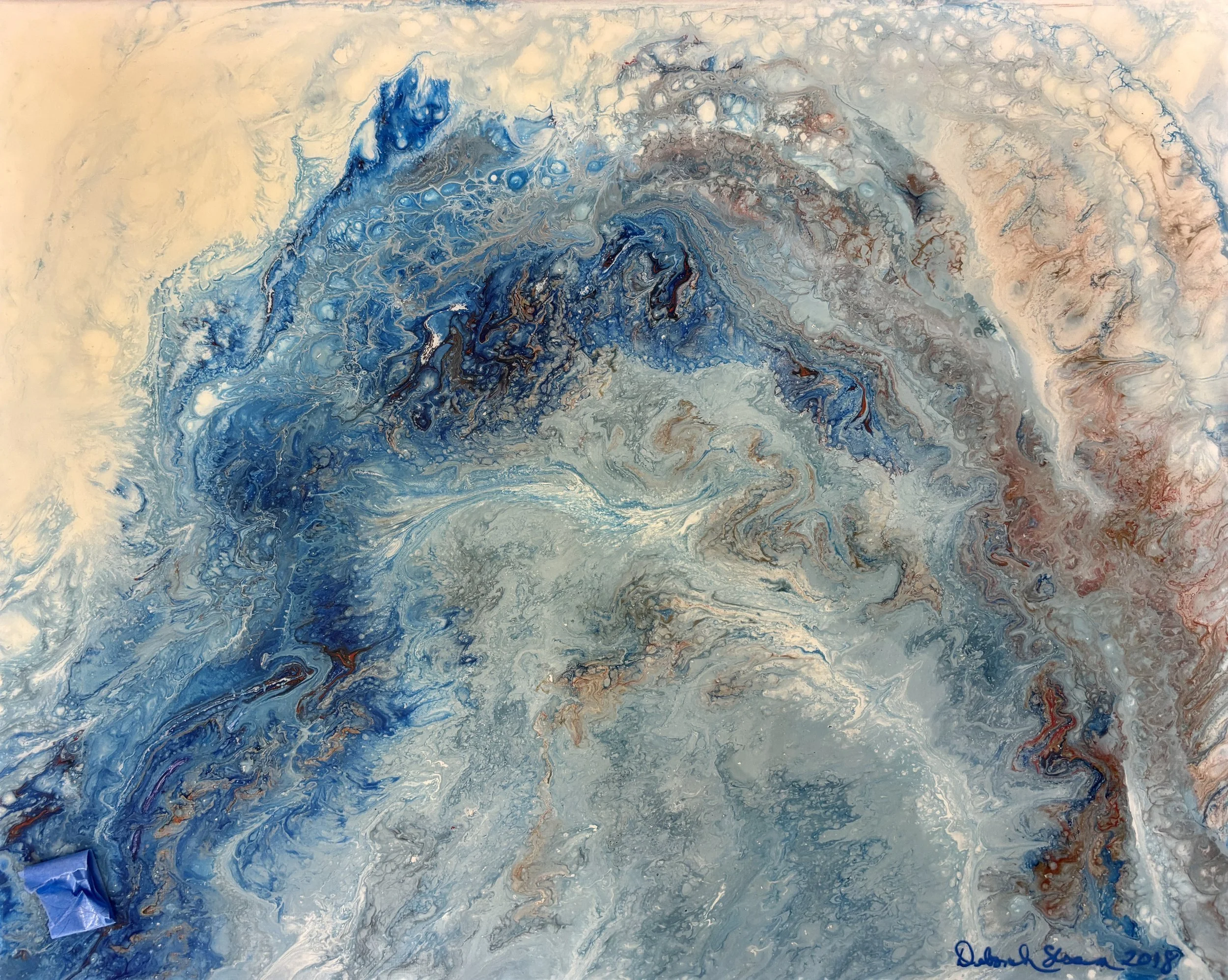 Deborah Slocum Blues and Copper mixed media (acrylics and resin) on canvas $300