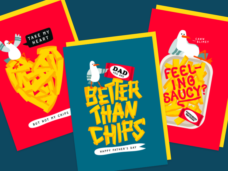 Funny seagull and chips cards