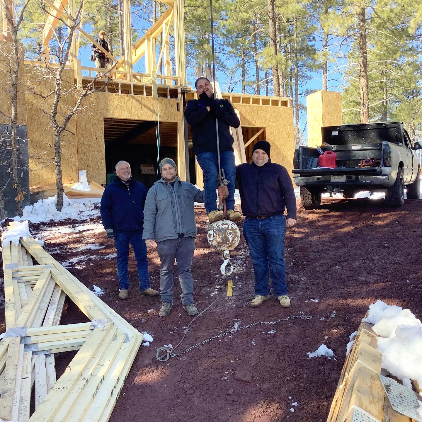 I CAME IN LIKE A WRECKING BALL

We like to have a bit of fun on the job sites sometimes! Trusses and a beam were put on yesterday for our new build in Flagstaff Ranch ✅ Thank goodness most of the snow melted and we could get back to work! This house 