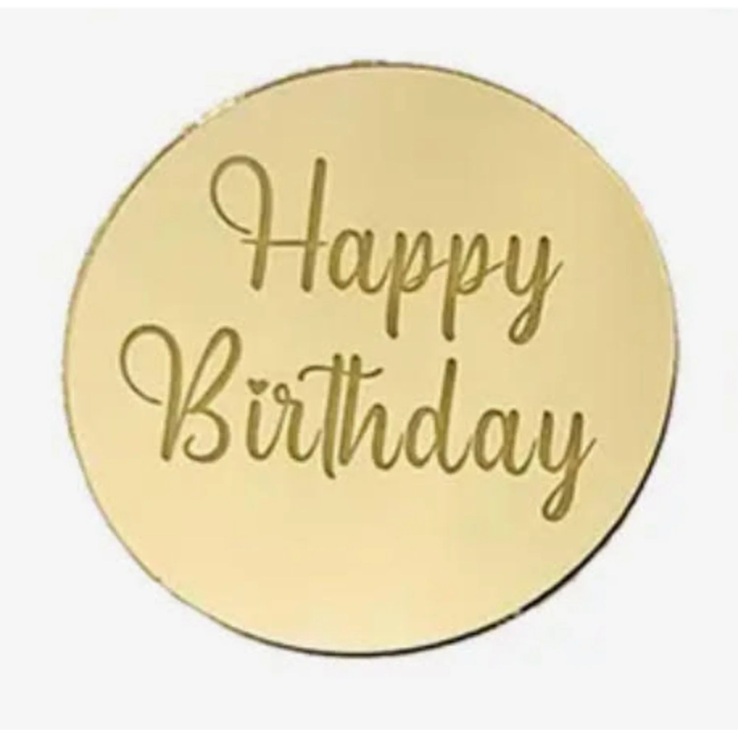 Happy Birthday Round Cupcake Topper Gold PK10