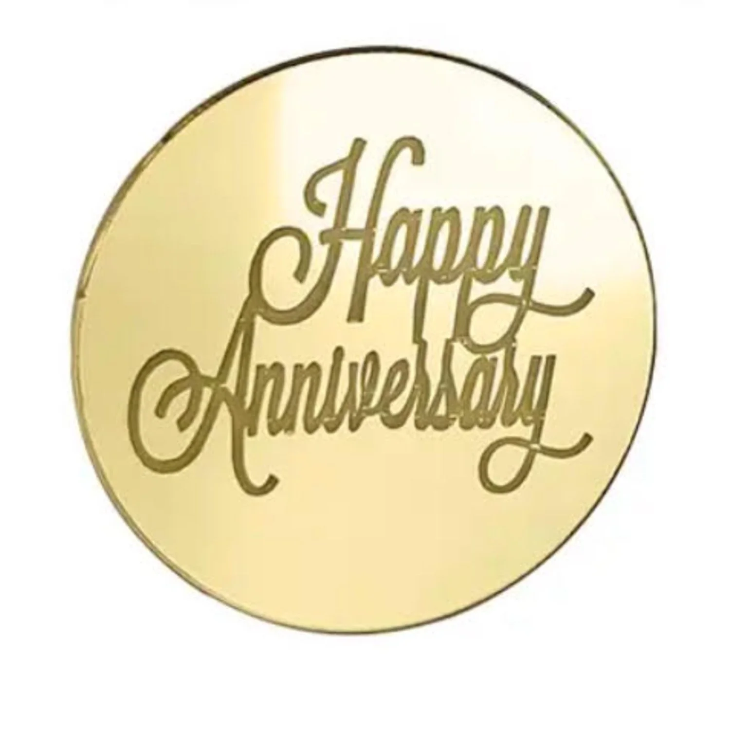 Happy Anniversary Round Cupcake Topper Gold PK10