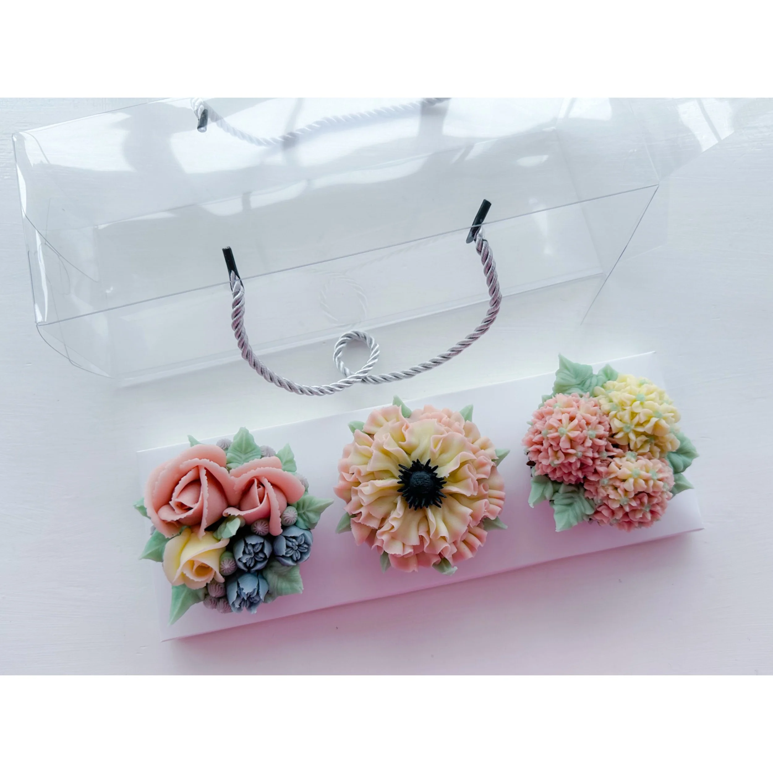 Botanical Transparent Cupcake Boxes with Handle- Holds 3 Cupcakes