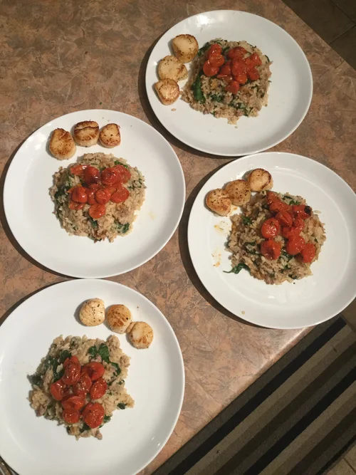 Risotto épinards et pétoncles