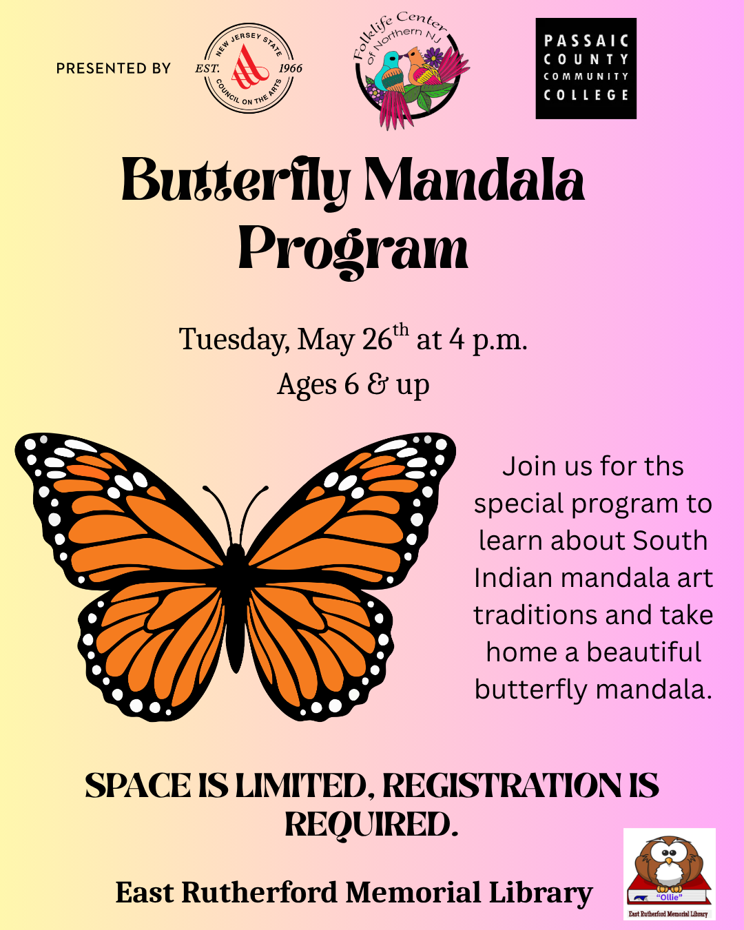 Butterfly Mandala Program for Kids at the East Rutherford Memorial Library