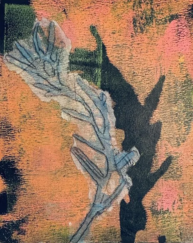 WINTER IMPRESSIONS: CHINE-COLLÉ USED WRAPPING PAPER WITH GEL PLATE 