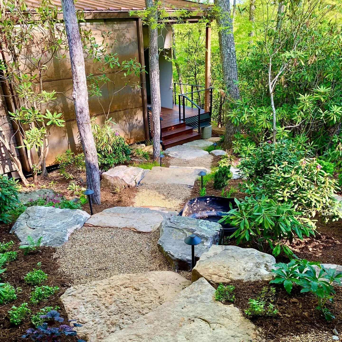 The finishing touches to any project is&hellip; the landscaping. The pure joy of traversing this natural path from the main house to a private office/getaway tucked into the trees, is all you need to feel transported to a moment of relaxation.