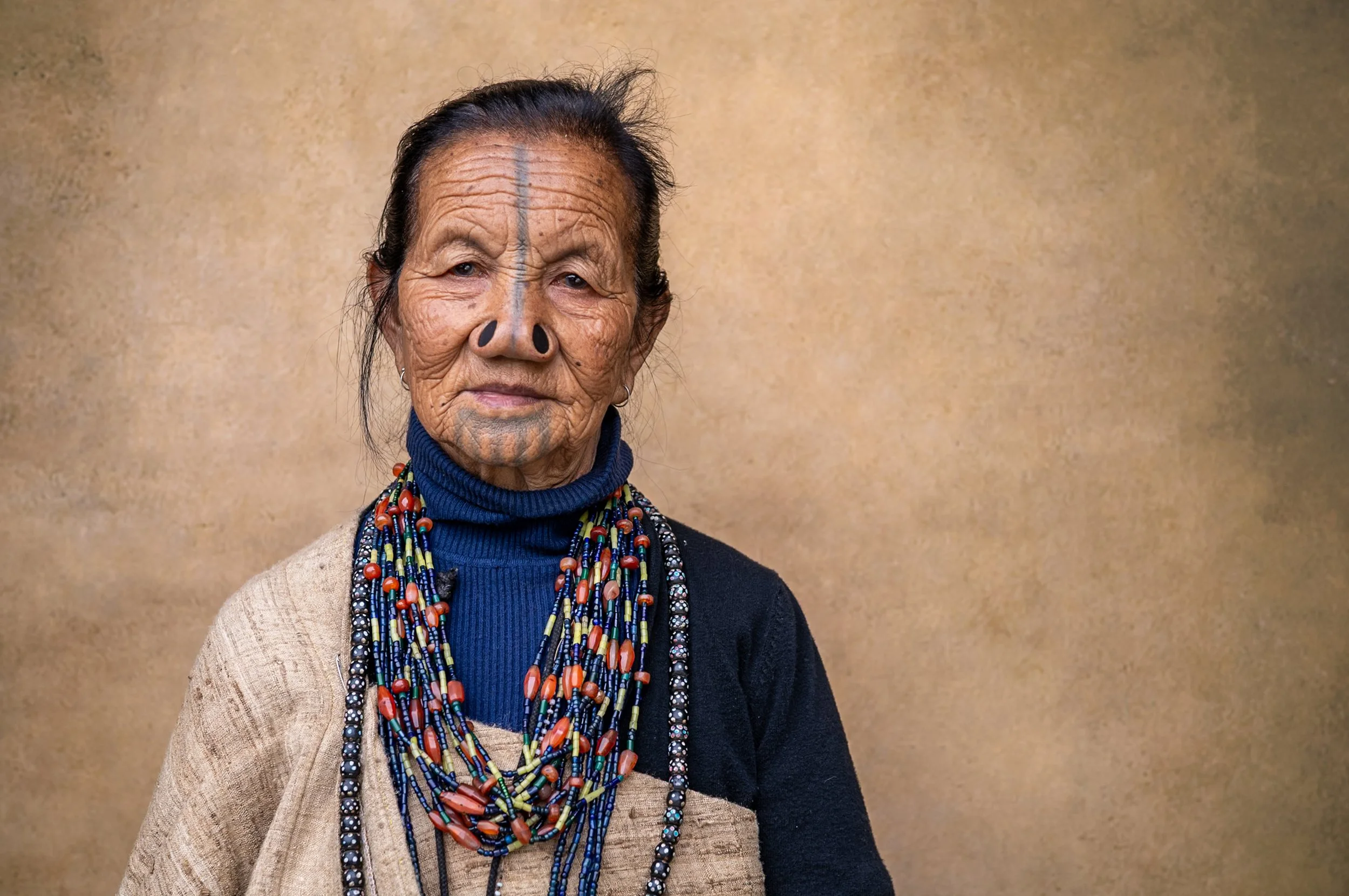 Portrait of Apatani woman in traditional garb