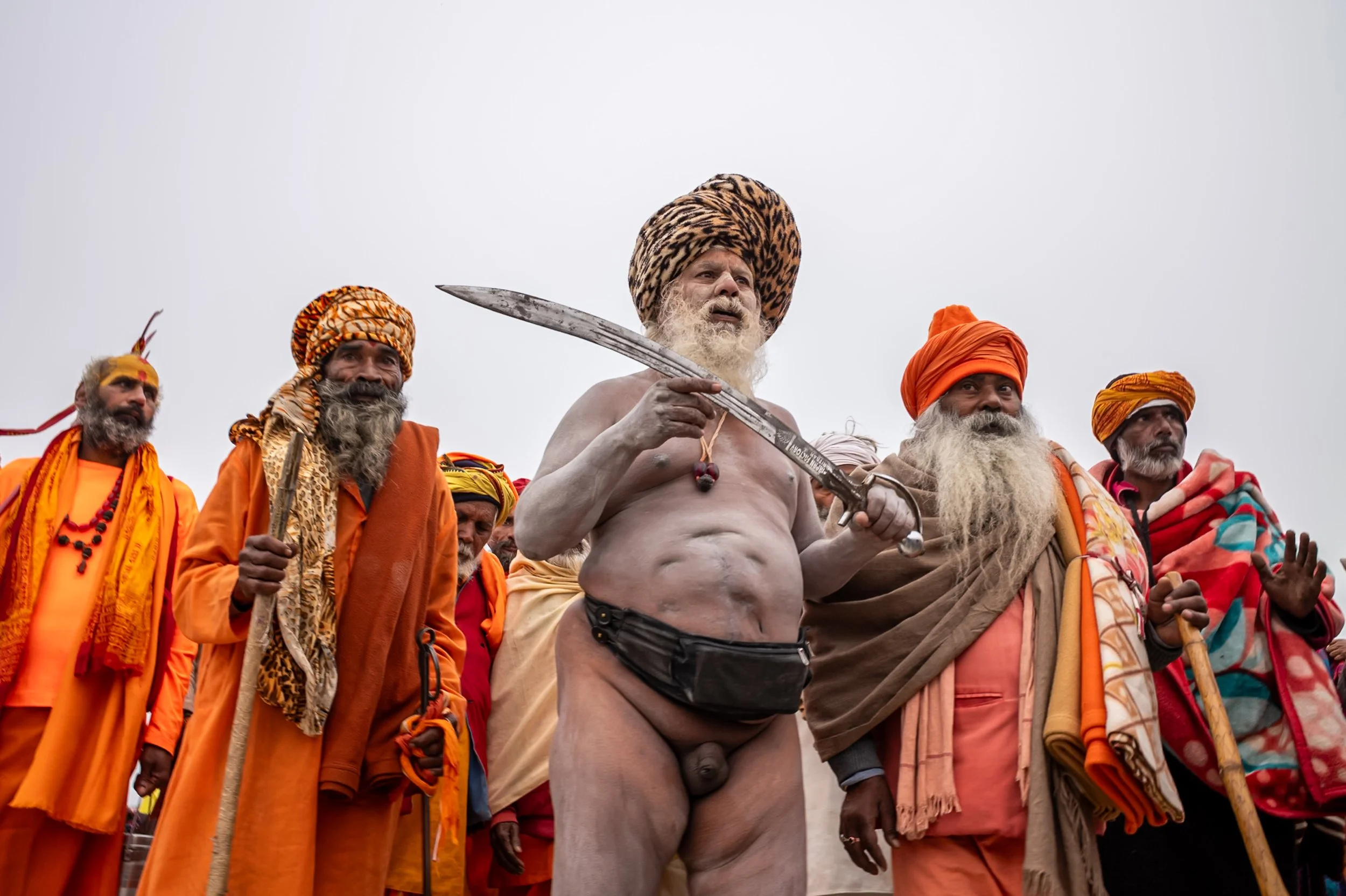 Naked Naga Baba leader leading other babas in Allahabad during Magh Mela