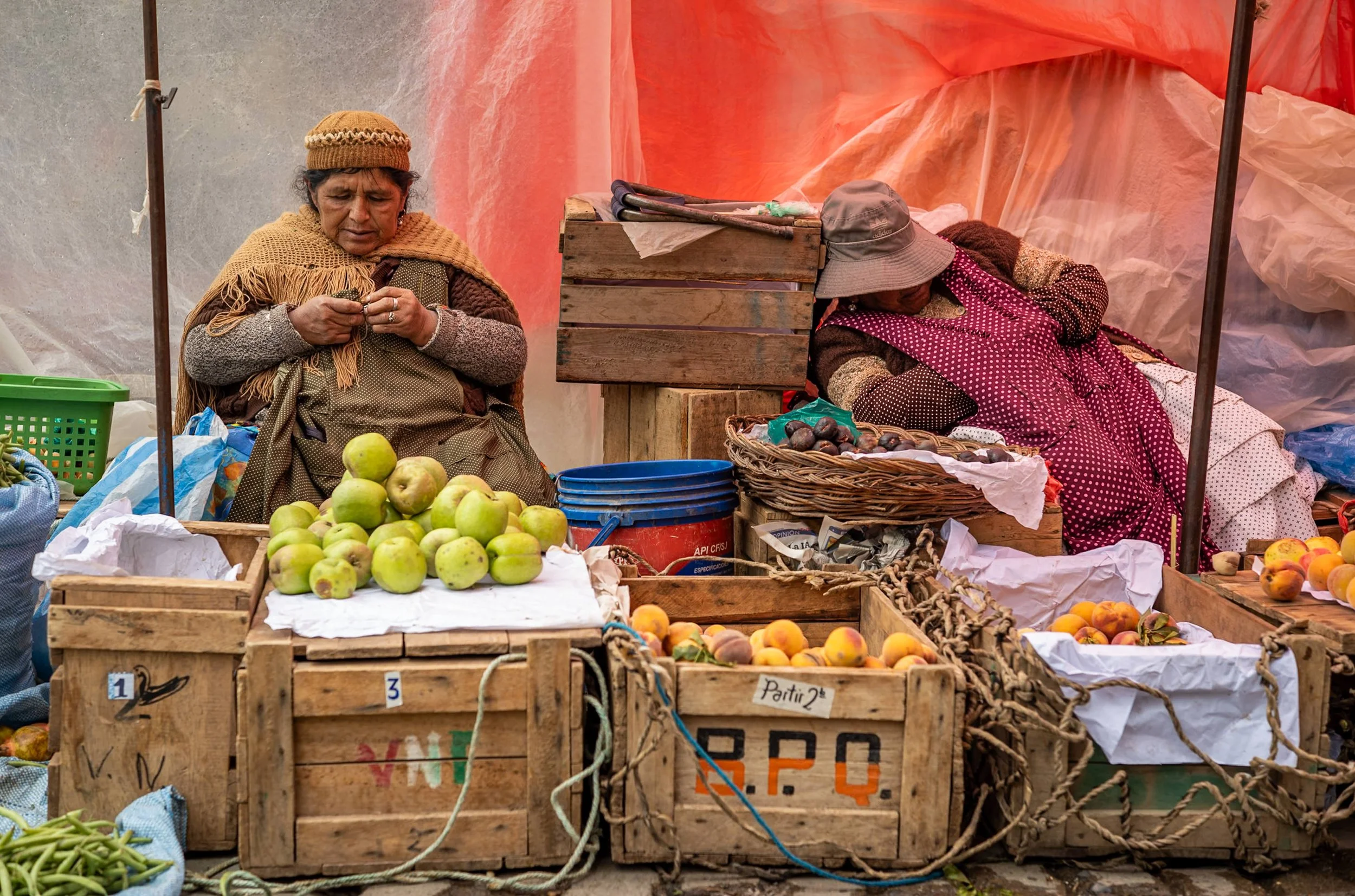 Two cholitas in El Alto market
