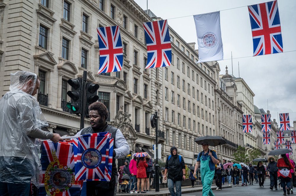 Union Jacks with the new King's image being sold