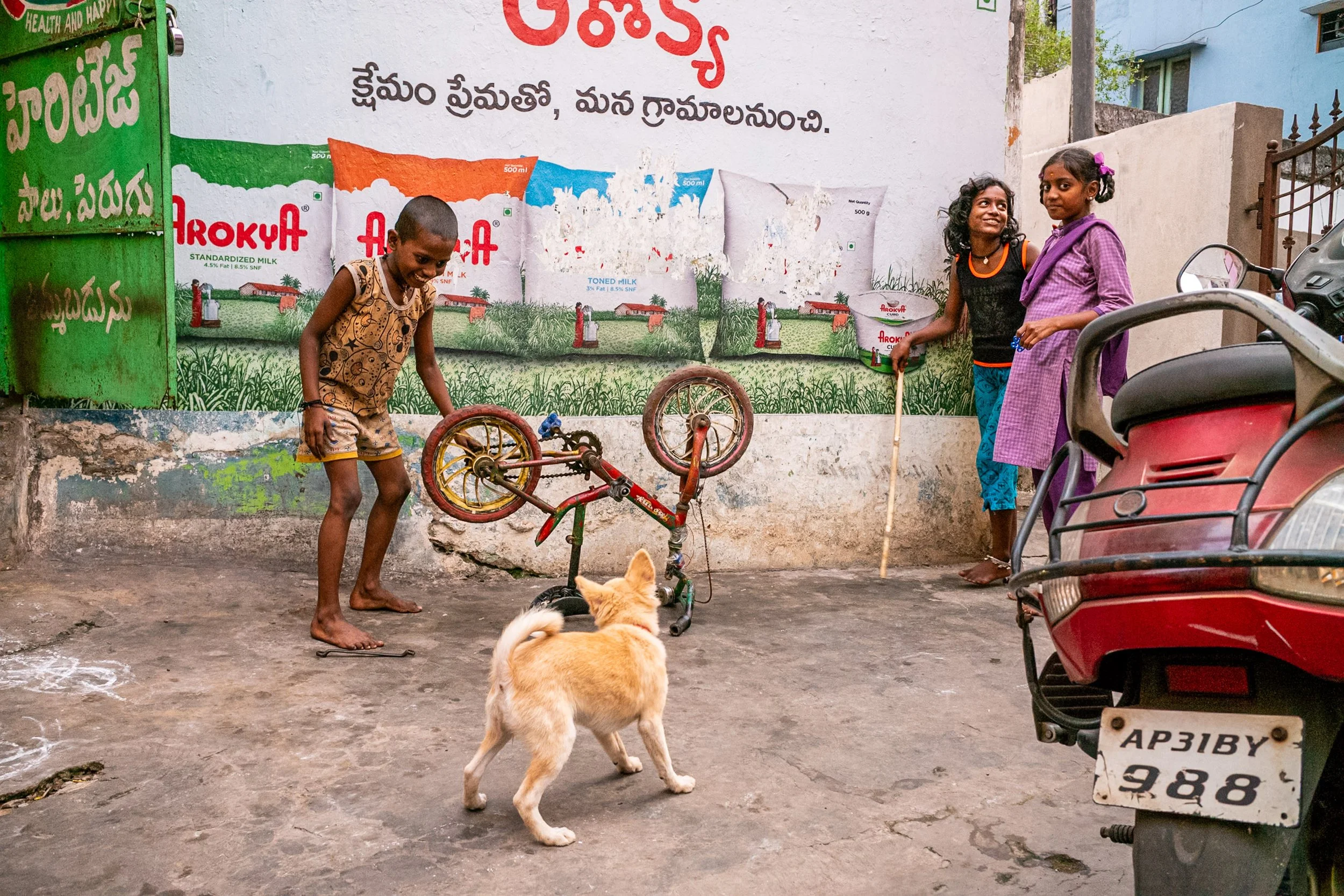 Children and dog in Visakhapatnam