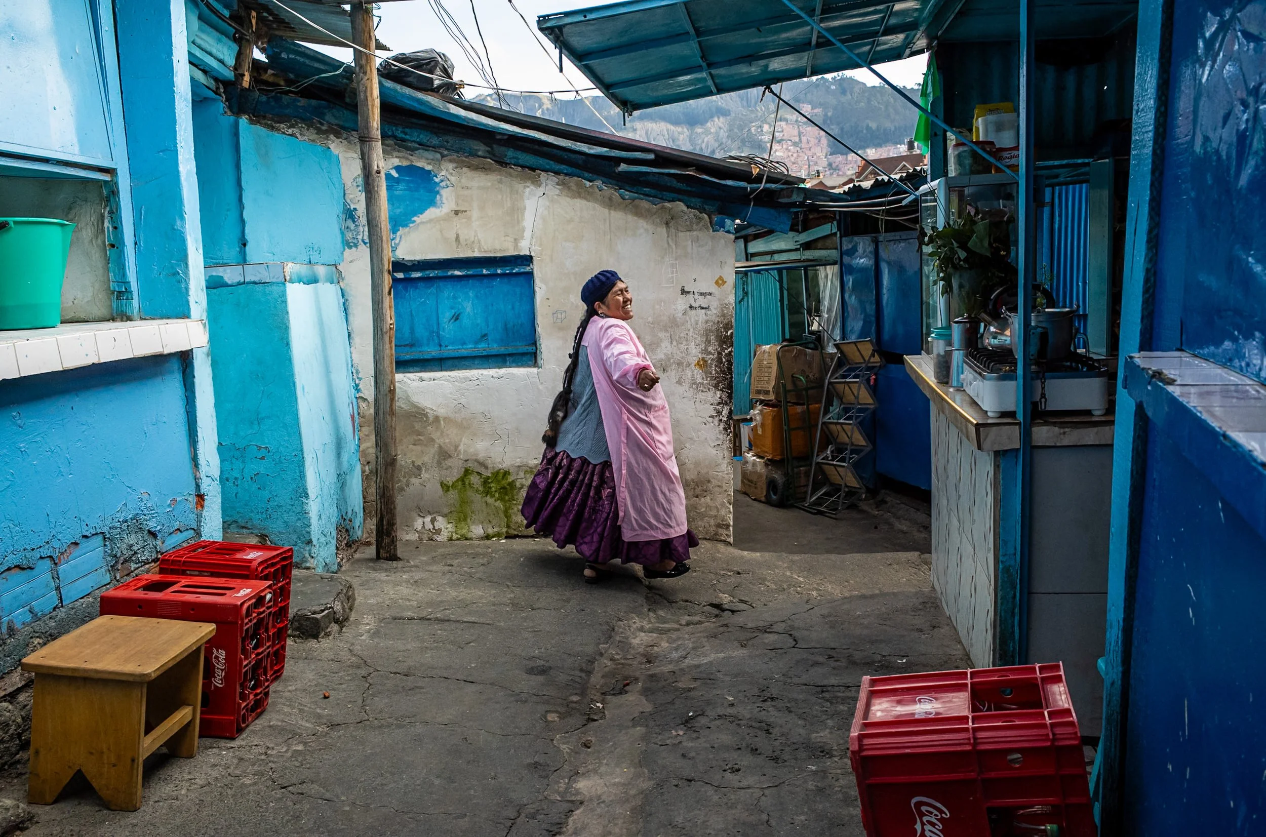 Cholita in Uruguay market in La Paz