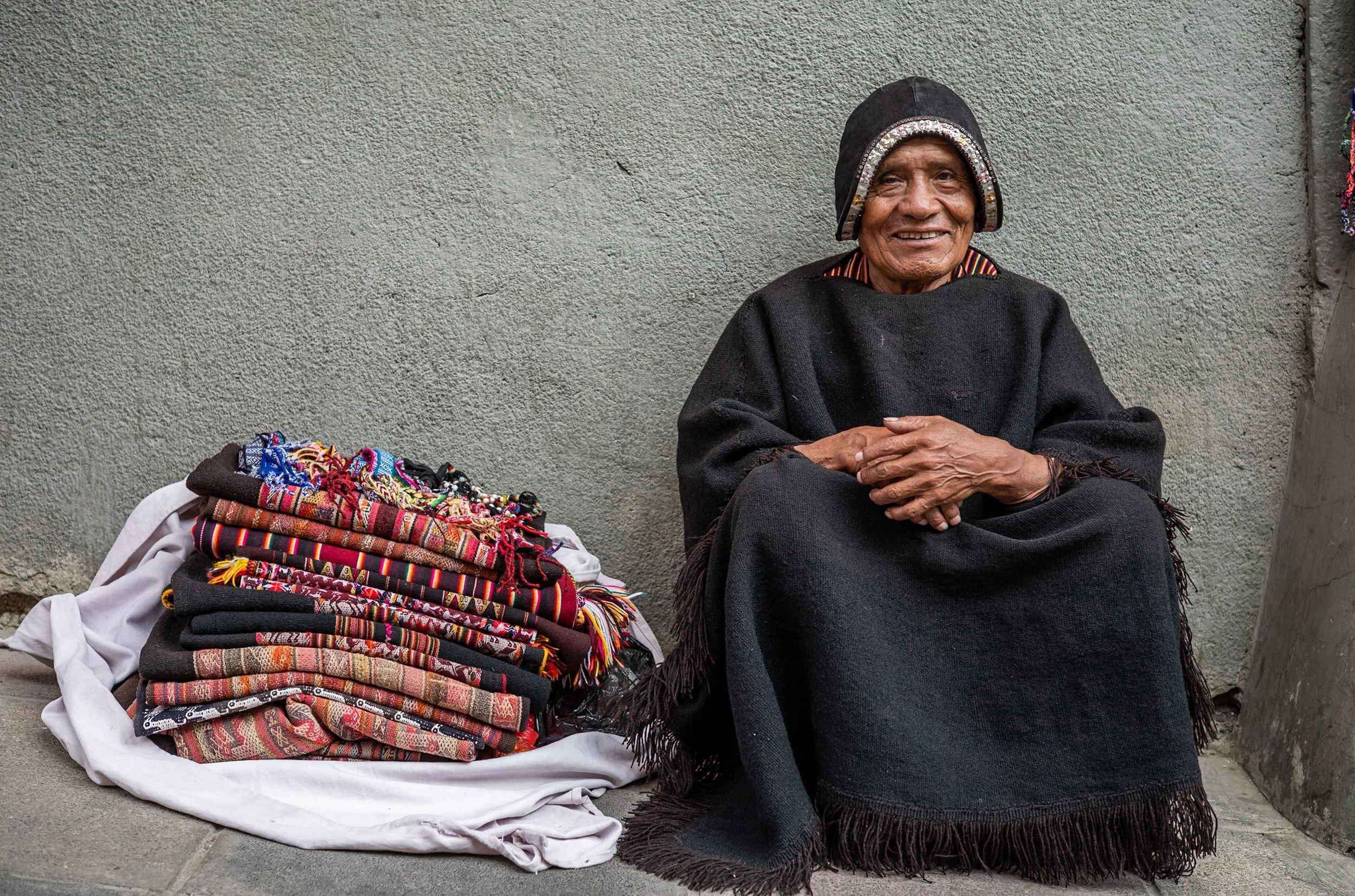 Portrait of Tarabuco street vendor in La Paz
