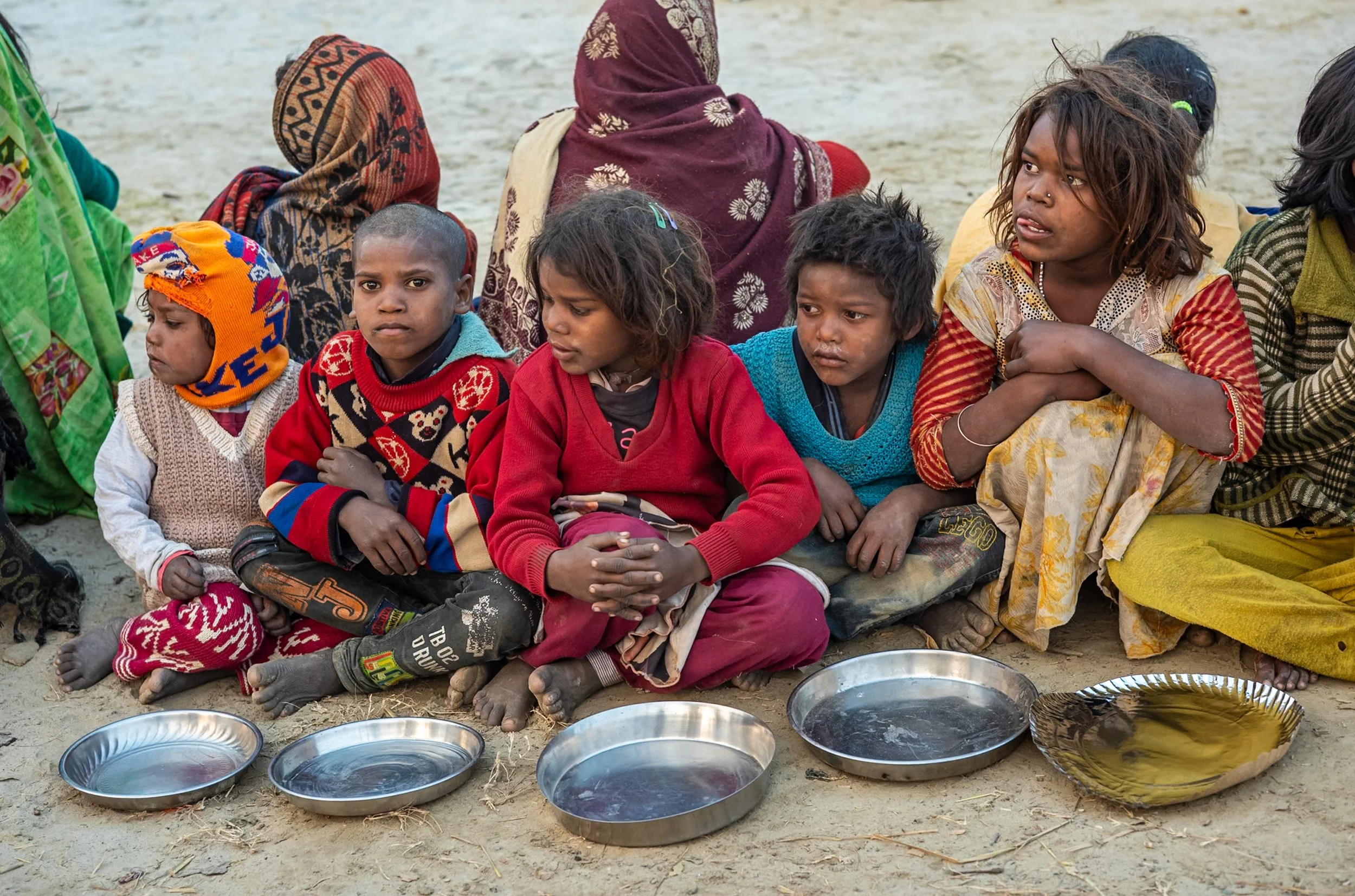 Children awaiting food in Allahabad