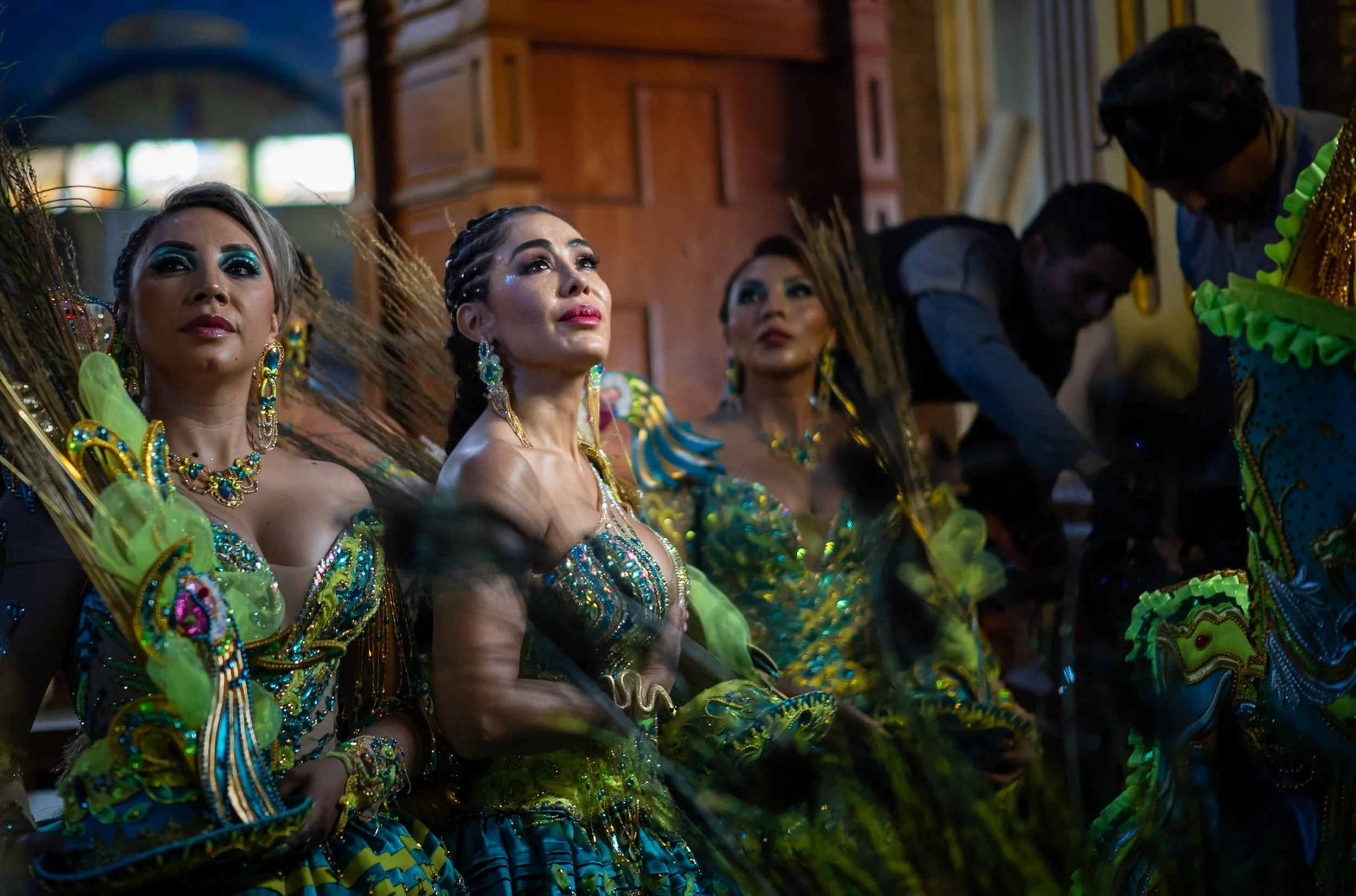 Devotee Morena looking at Virgin  during the Peregrinación