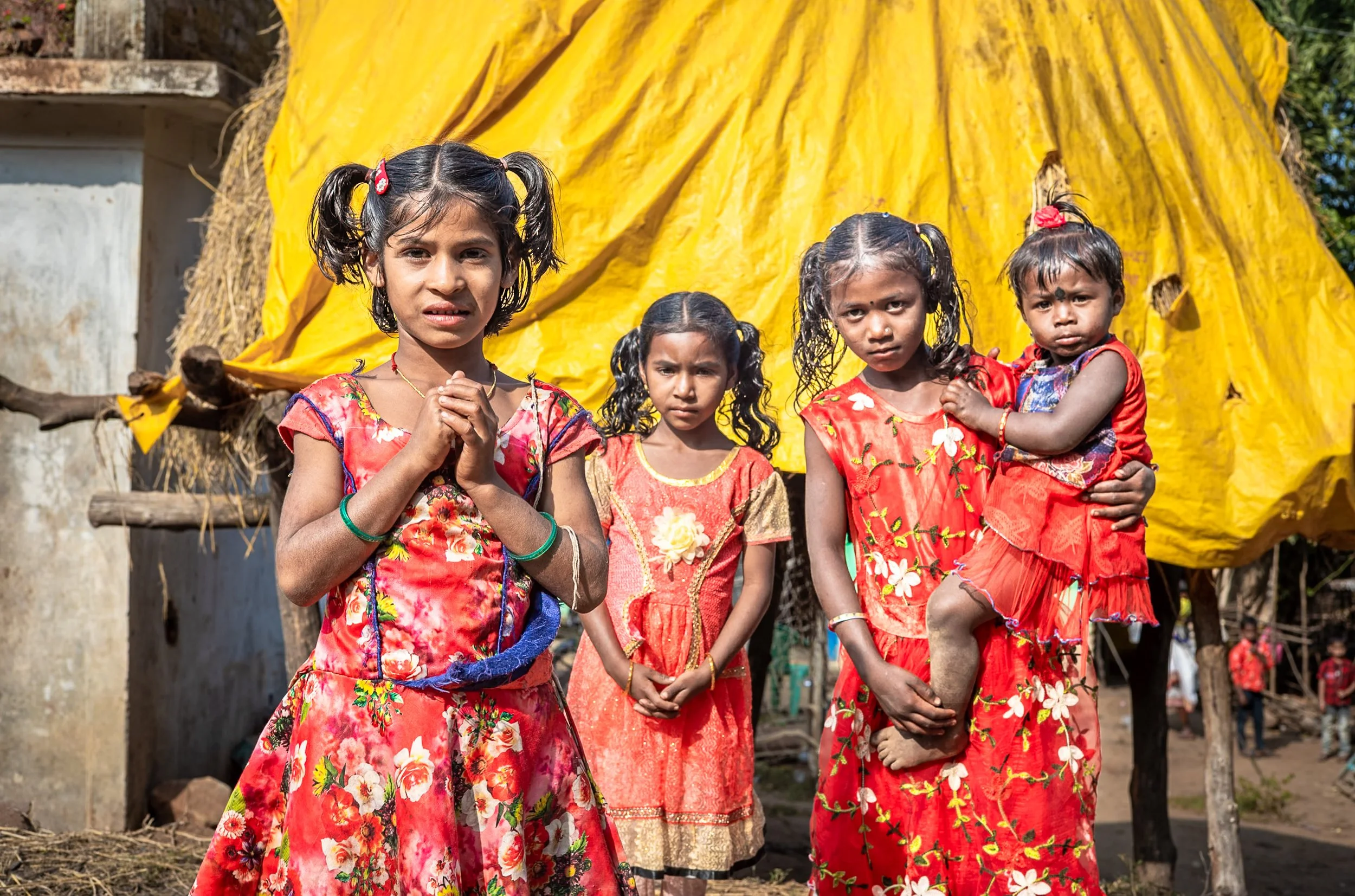 Portrait of girls in red in Odisha