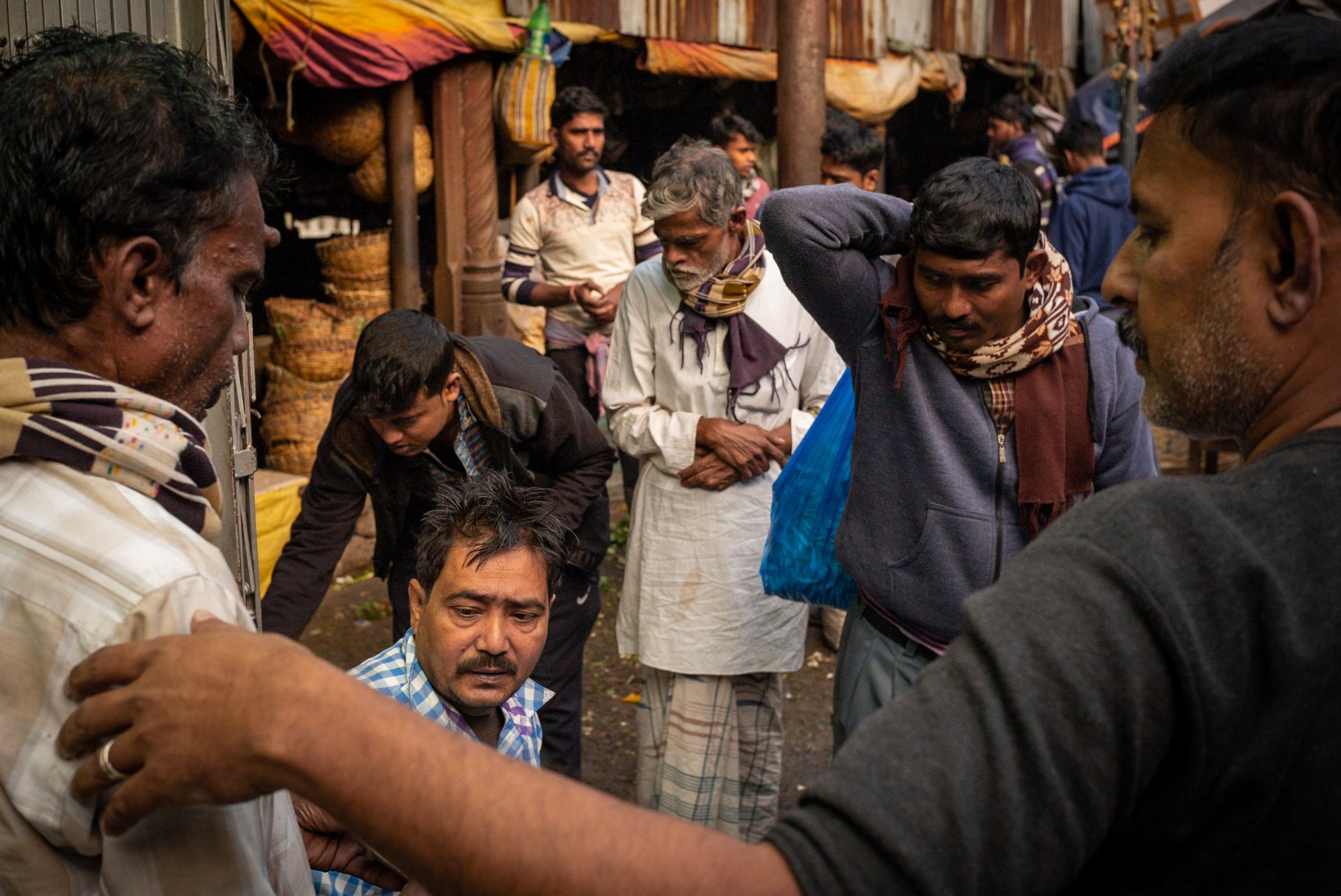 Group of men in Kolkata flower market
