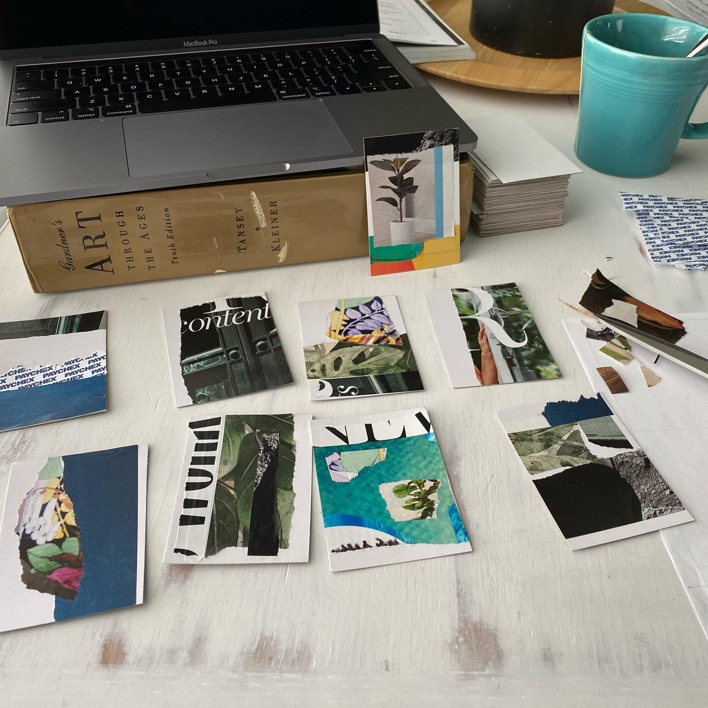 Glad to see #arthistory being put to good use. Working on some samples of #artisttradingcards . I LOVE #tinyart. Made these from cutting down a gift box. First layer is simply collage using magazine clippings. 😍