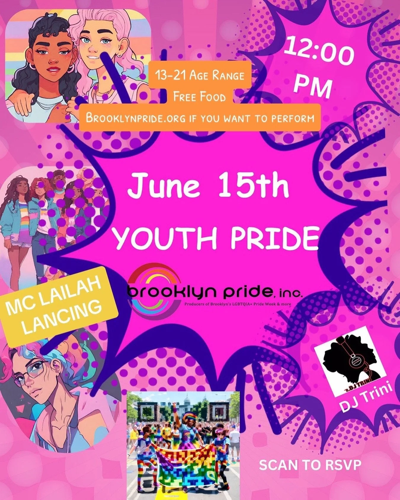 Brooklyn Youth Pride is today June 15th from 12pm-5pm. We are excited to present this event to Teens between the ages of 13-21. We have Teen performers, Drag performers, Brooklyn Nets/NY Liberty raffle items. Teen Lounge for teens only and a few more