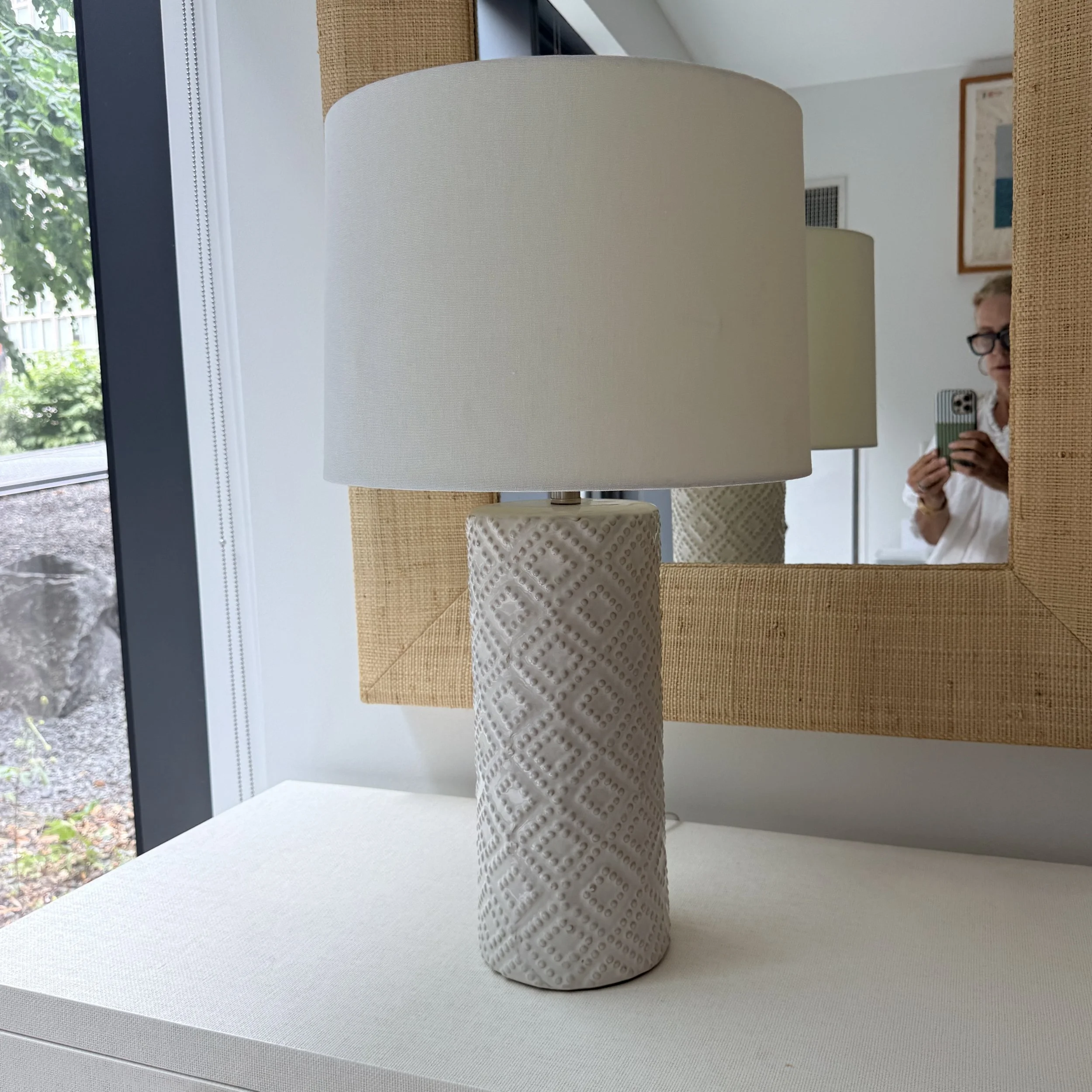 Beaded Ceramic Lamp with Linen Shade