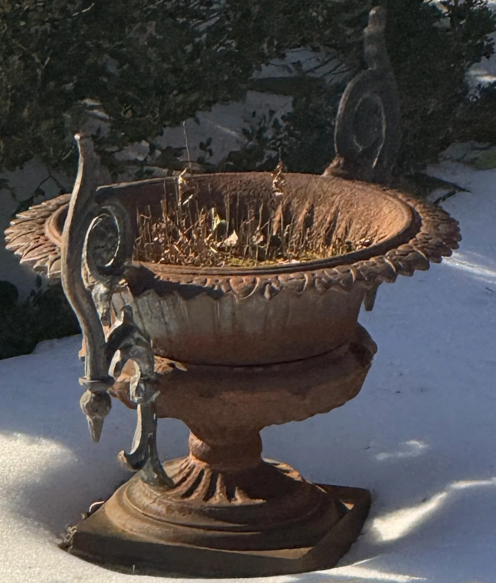 Pair of Cast Iron Handled Urns