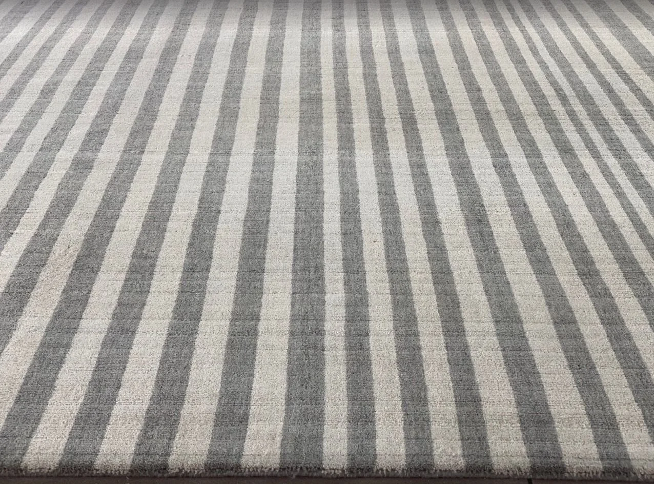 Julie Dasher Gray and Ivory Irregular Stripe Rug 9’ x 13’10”