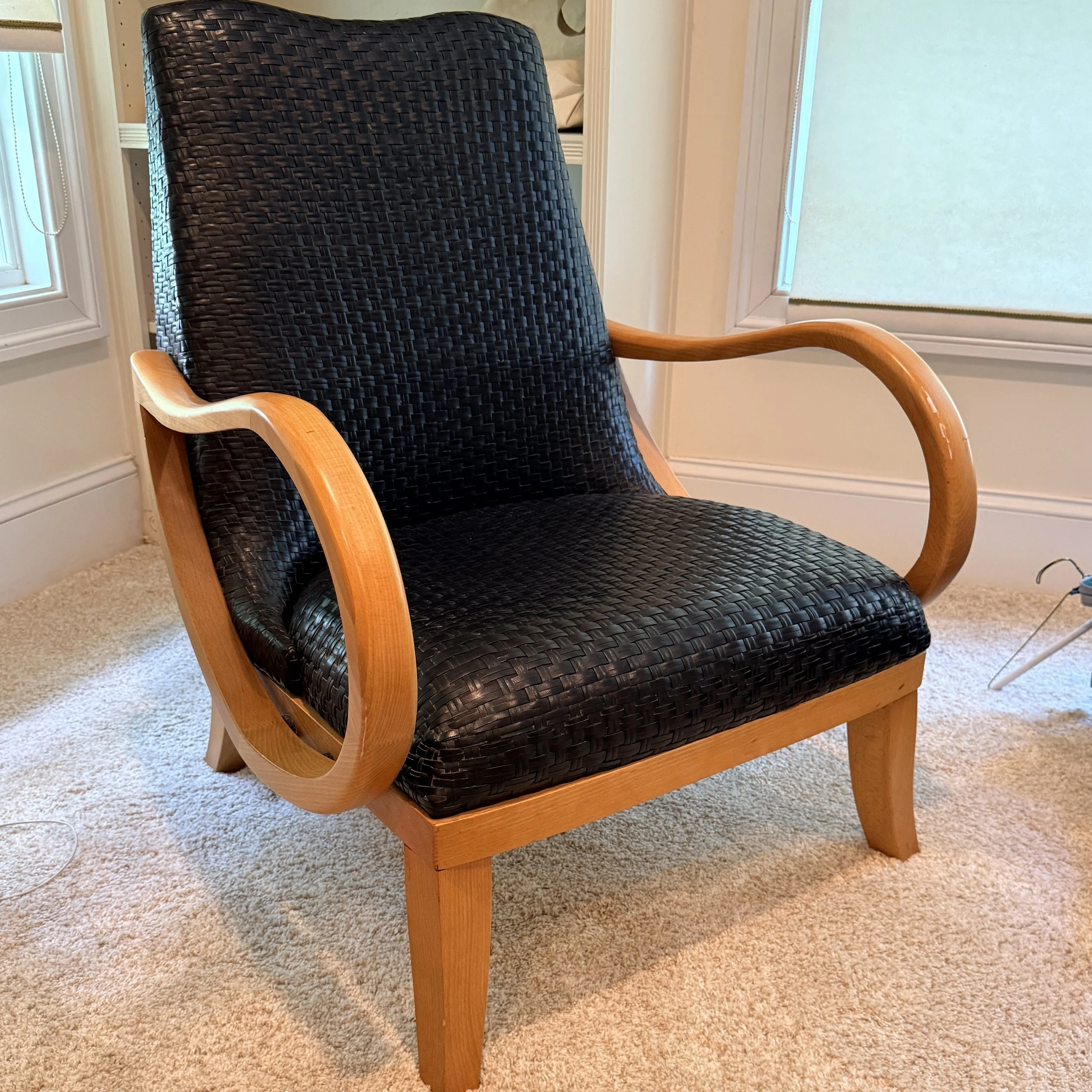 Woven Leather J Halabala Style Chair