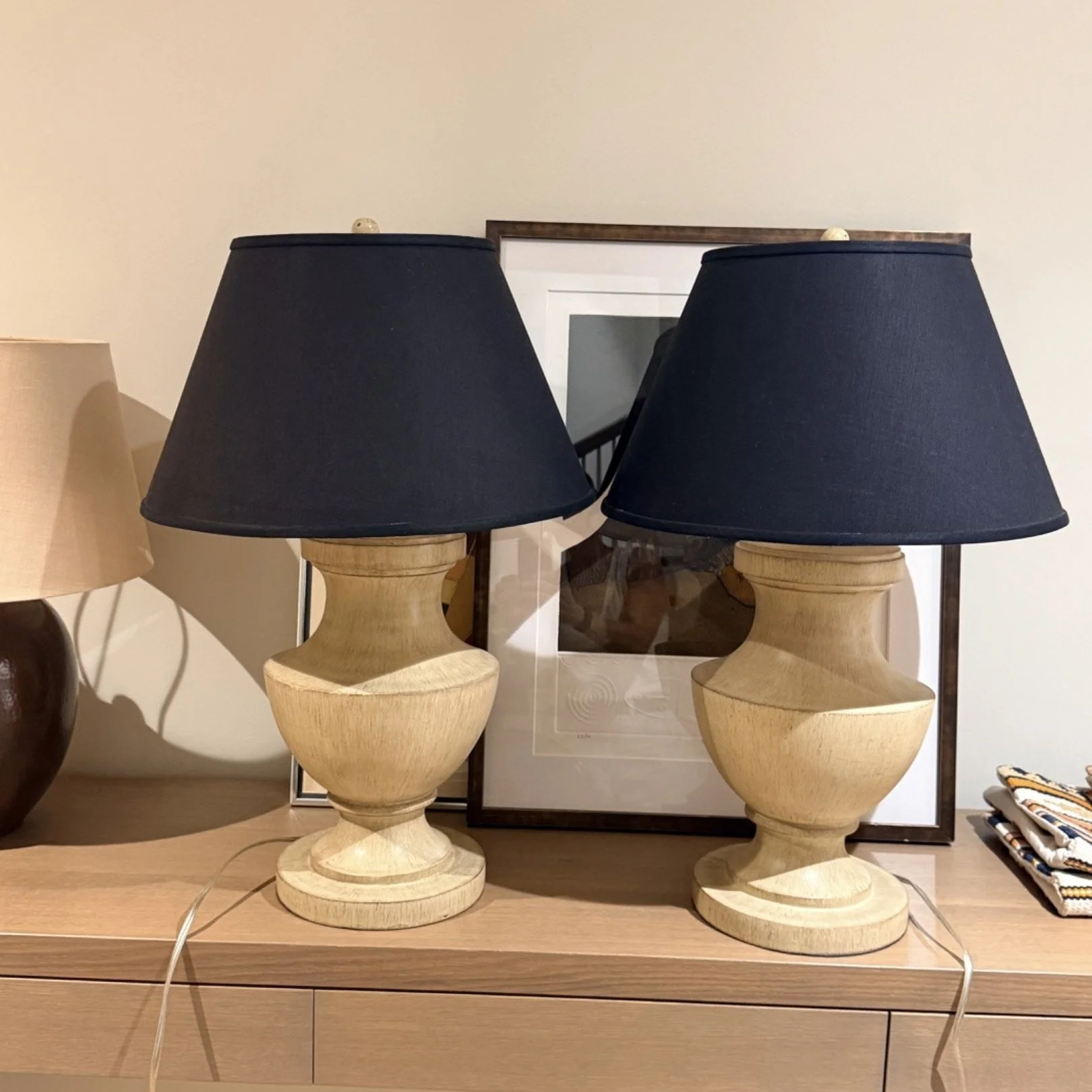 Pair Wood Baluster Lamps