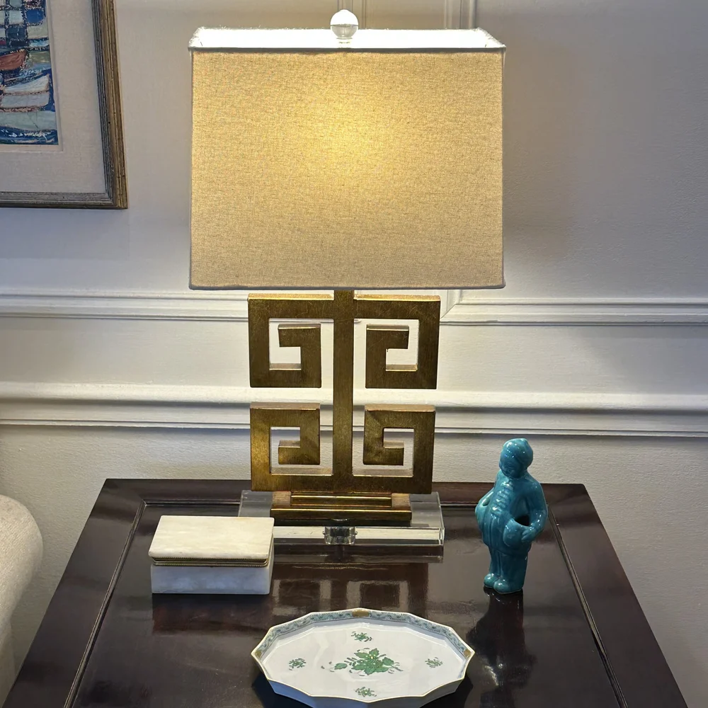Pair Gold Greek Key Lamps on Crystal Base — GoneGirl
