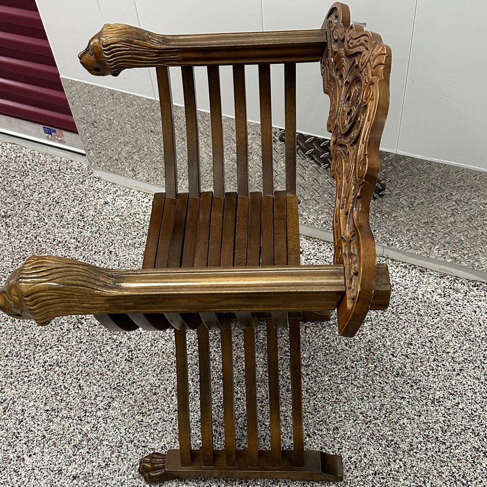 Wooden Savonarola Chair with Carved Lion Heads — GoneGirl