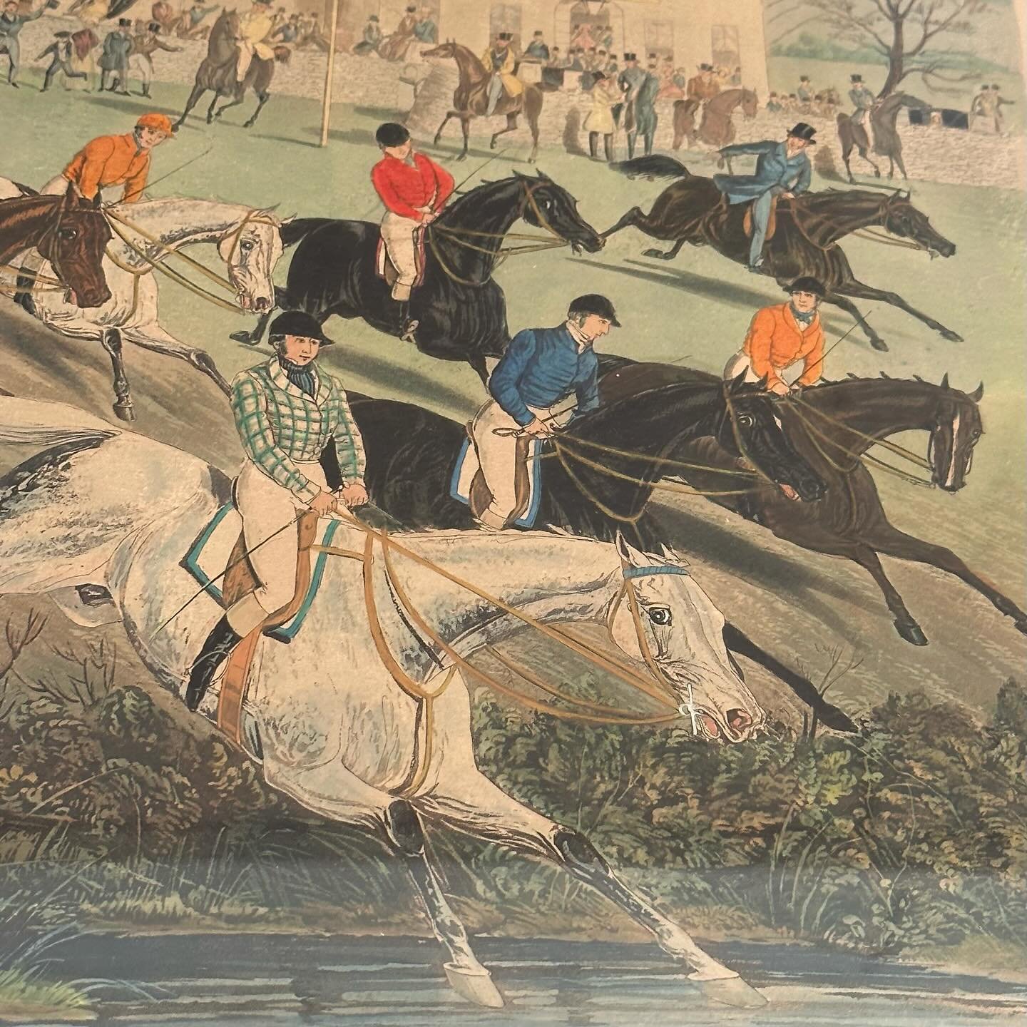 It&rsquo;s almost post time! 
🏇🏇🏇🏇🏇
.
.
.
.
.
#horseracing
#horseart
#derbyart
#artmakestheroom 
#antiqueprints
#mixoldwithnew 
#gonegirlhome