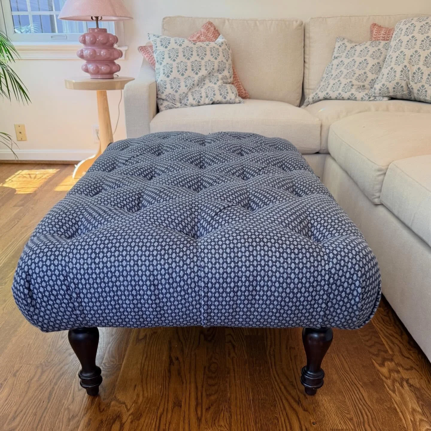 Time to put up your feet and ease into the weekend.
🔸Annie Selke Upholstered Tufted Ottoman
.
.
.
.
.
#annieselke
#tuftedottoman
#annieselkeottoman
#blueandwhitehome 
#largeottoman