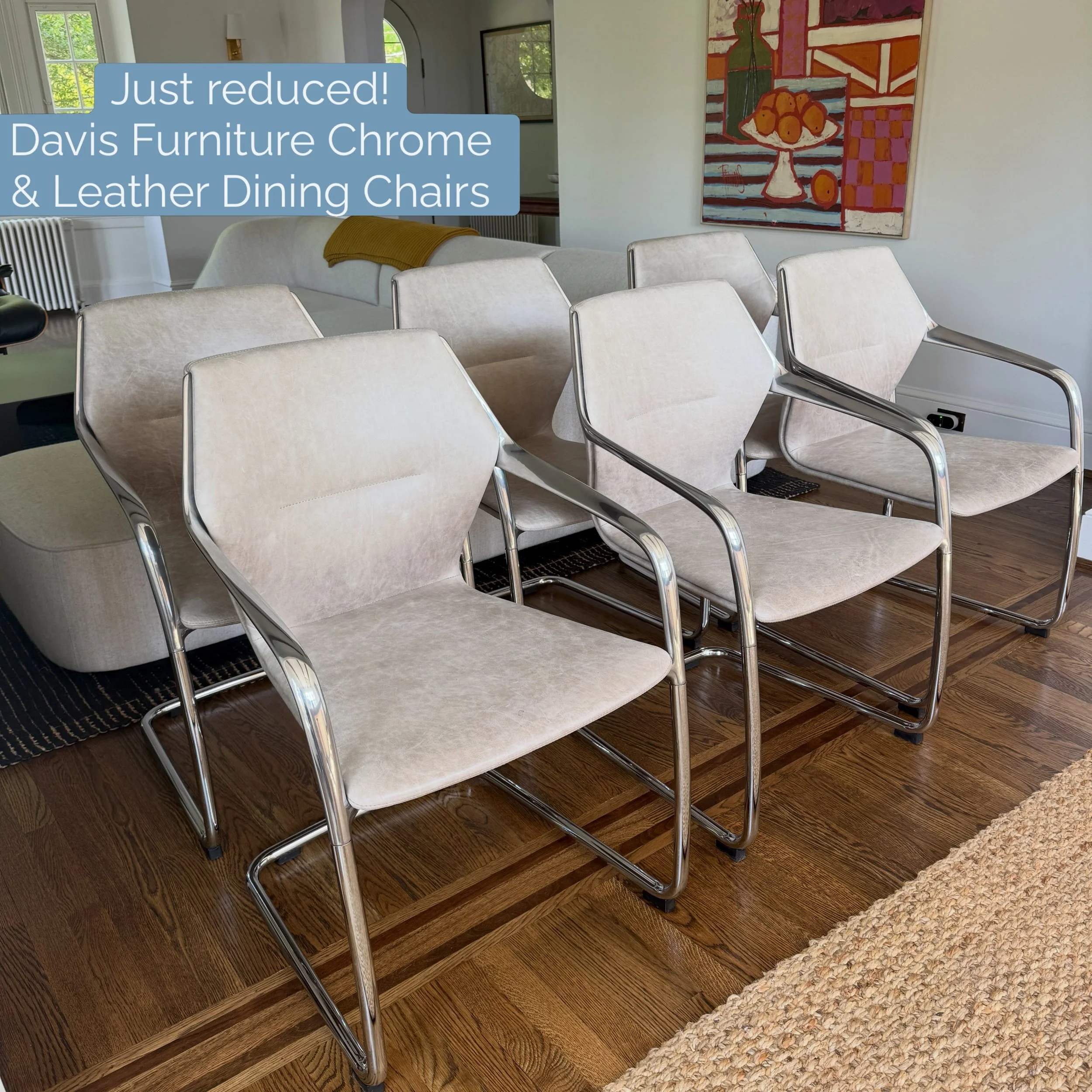 Modern, classic and just reduced 30% 
.
.
.
.
.
#cantileverchair 
#travertinetoptable 
#vintagetravertinetable
#leatherdiningchairs 
#curatedconsignment