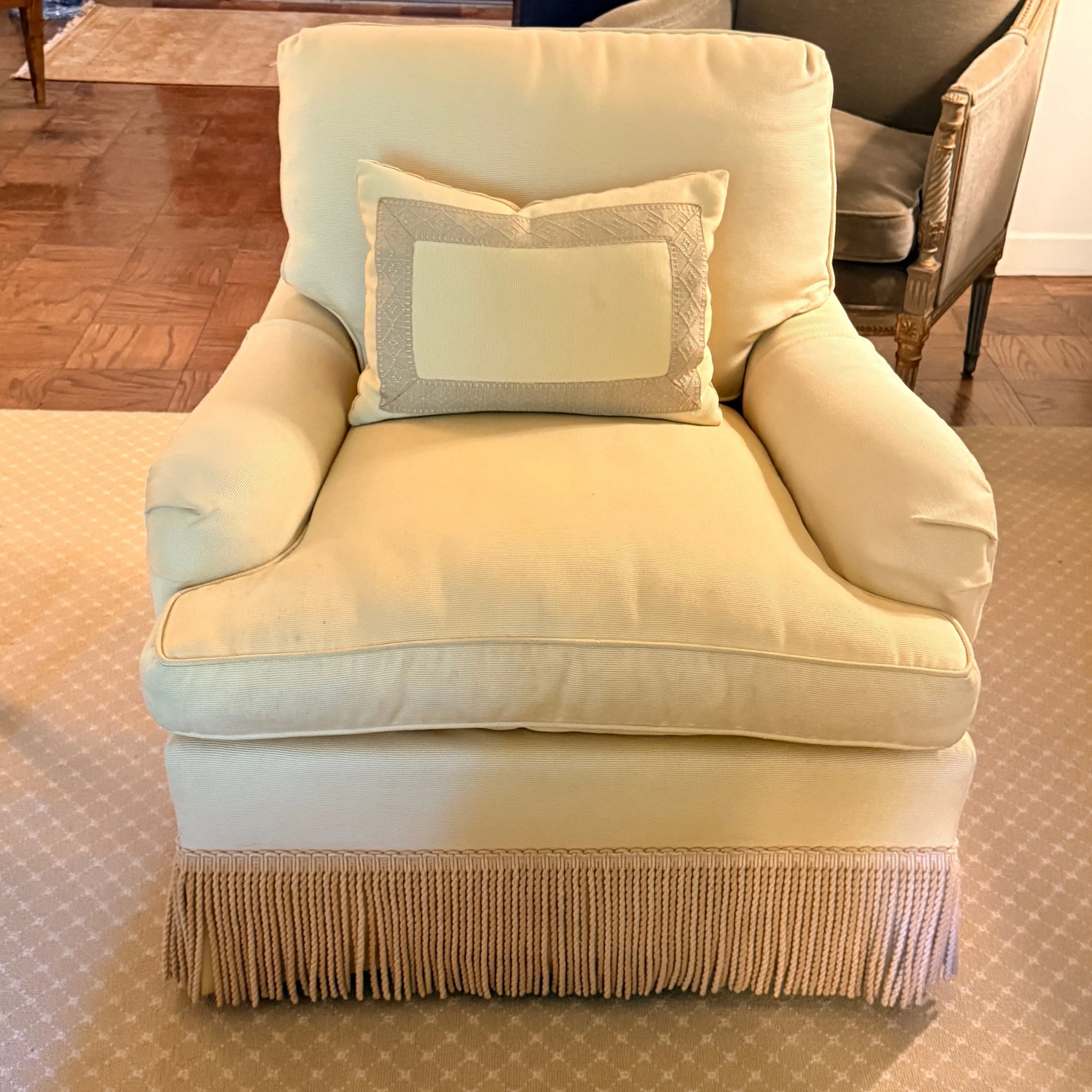 Yellow Swivel Lounge Chair with Scalamandre Trim; 2 available