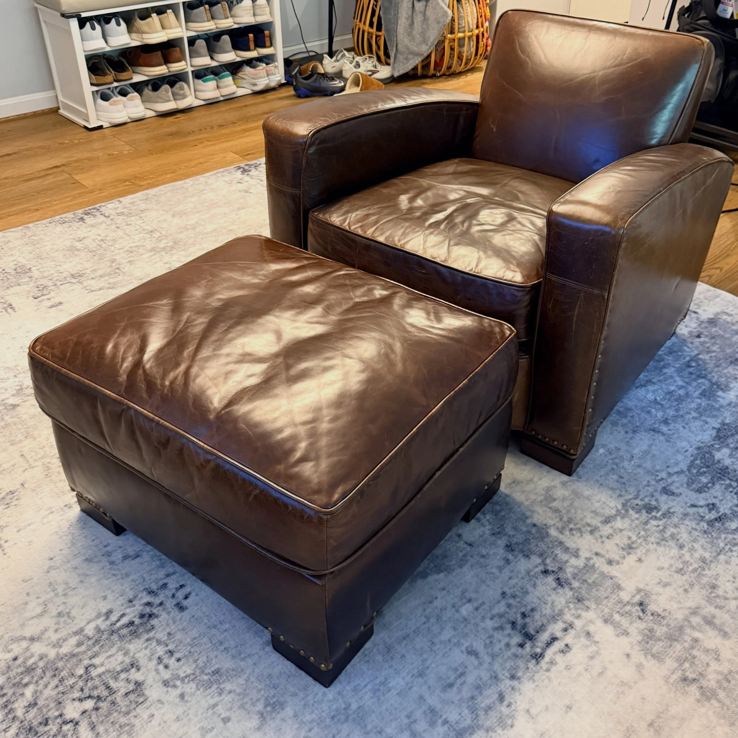 You don&rsquo;t need a library to need a library chair.
.
.
.
.
.
#restorationhardware 
#rhleatherchair
#librarychair 
#readingchair 
#leatherchair