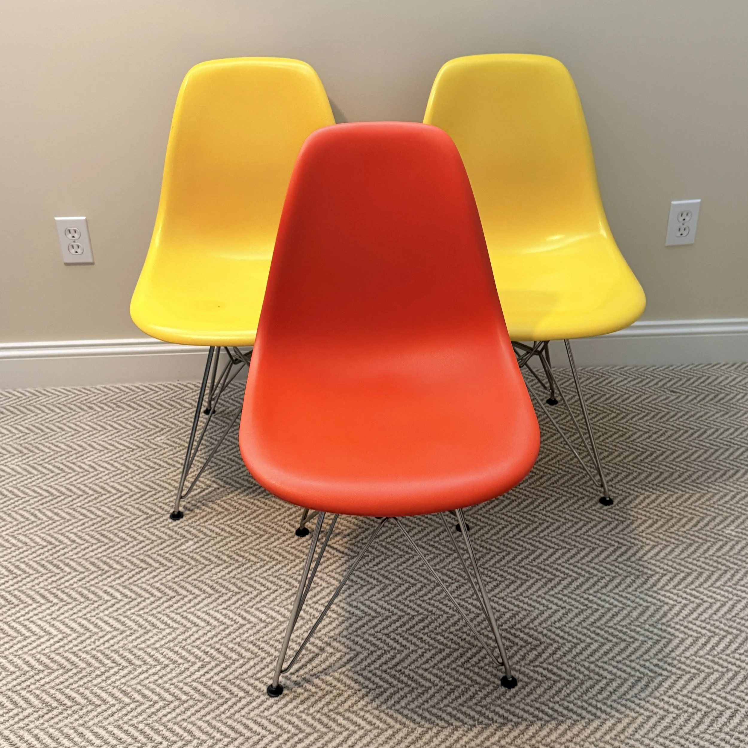 Red Eames Molded Plastic Side Chair