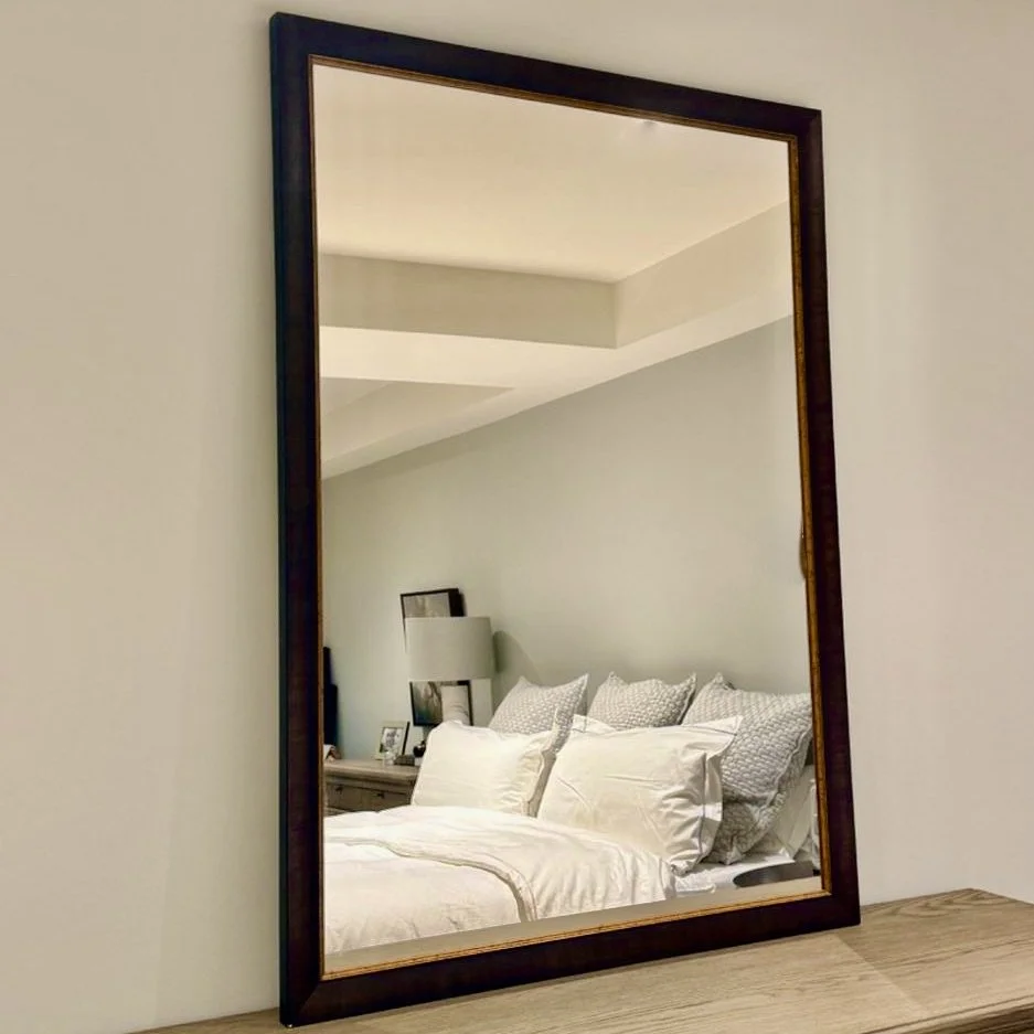 Large Wood Framed Mirror with Gold Trim