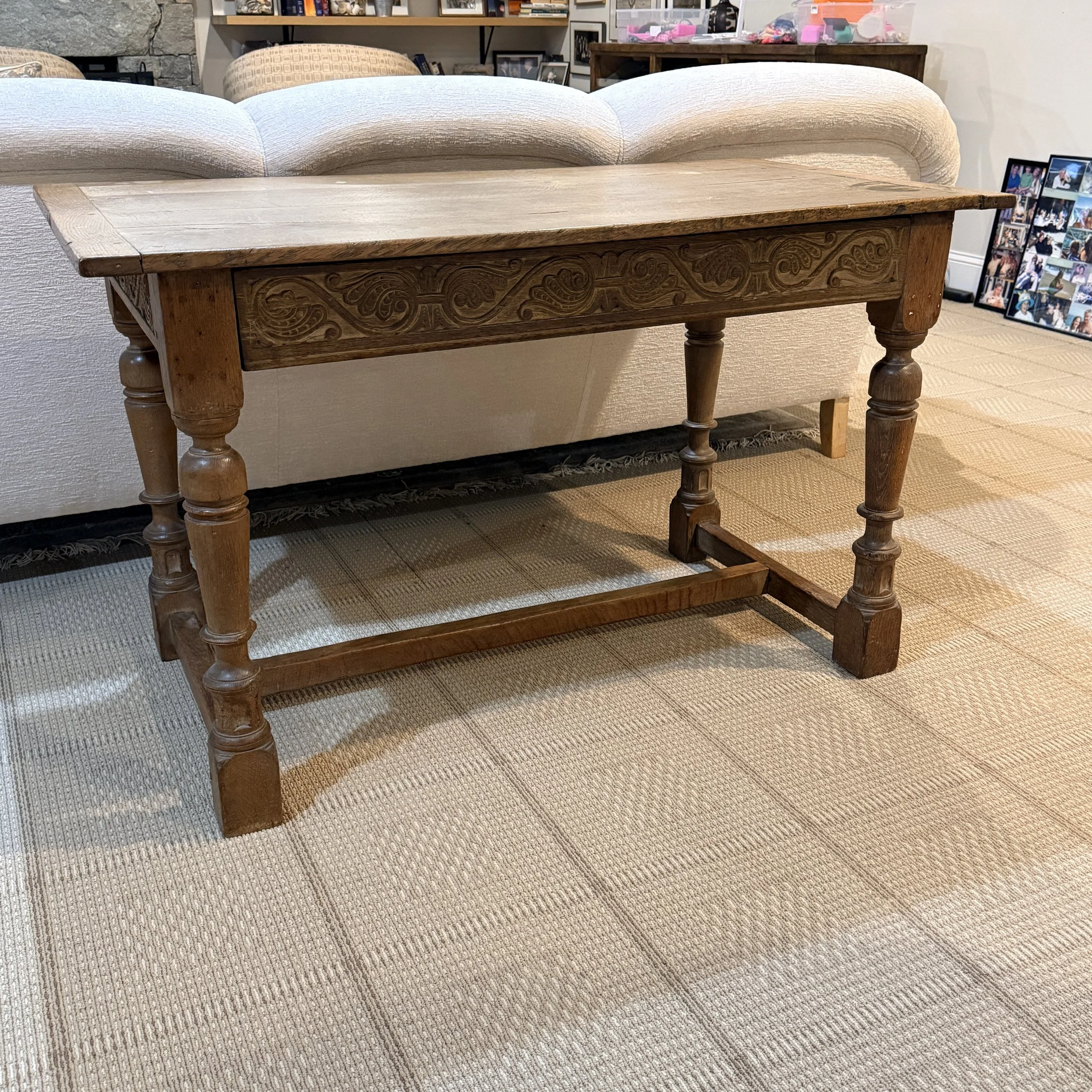 Antique Writing Desk with Carved Drawer