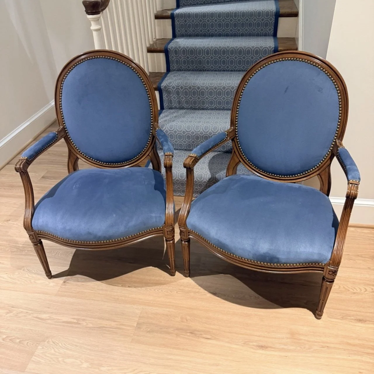 Pair Blue Louis Style Armchairs