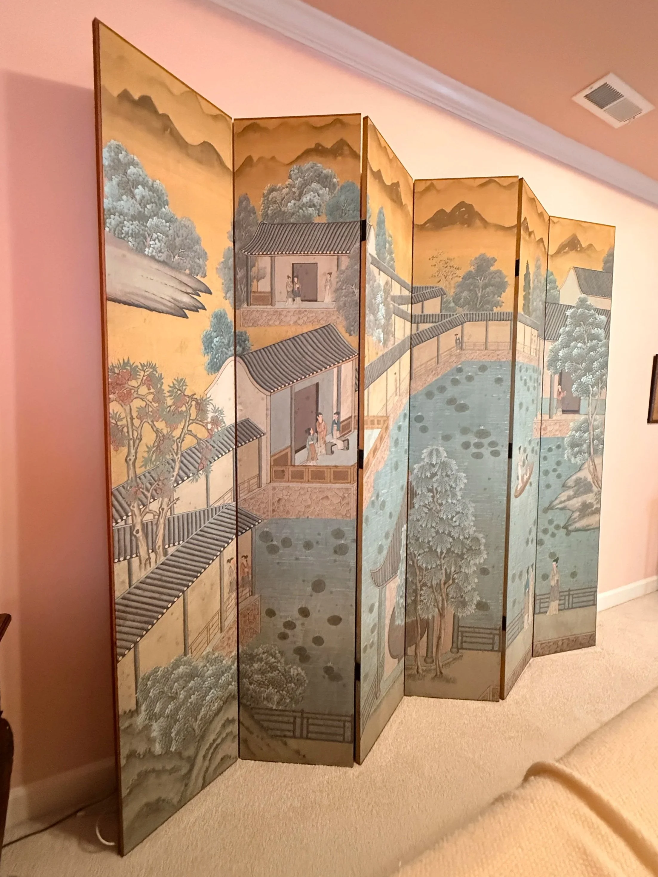 Antique Six Panel Watercolor Floor Screen - NASHVILLE