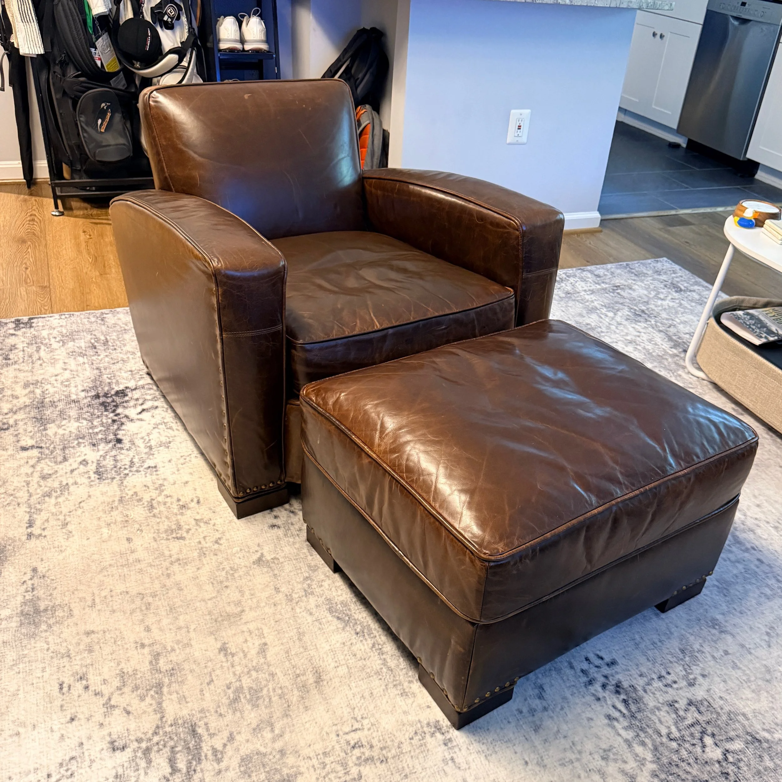 Restoration Hardware Library Chair with Ottoman