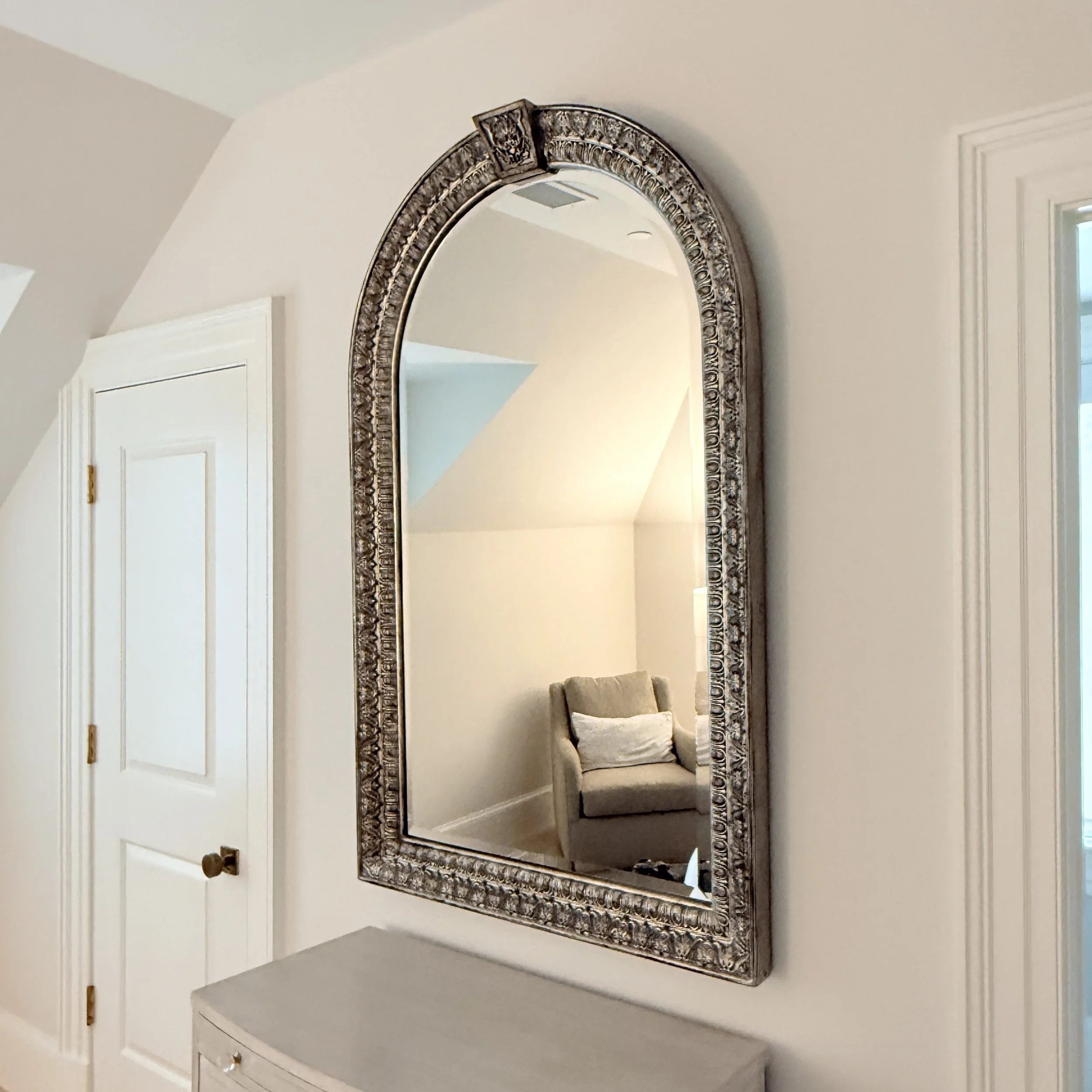 Large Silver Carved Arched Mirror
