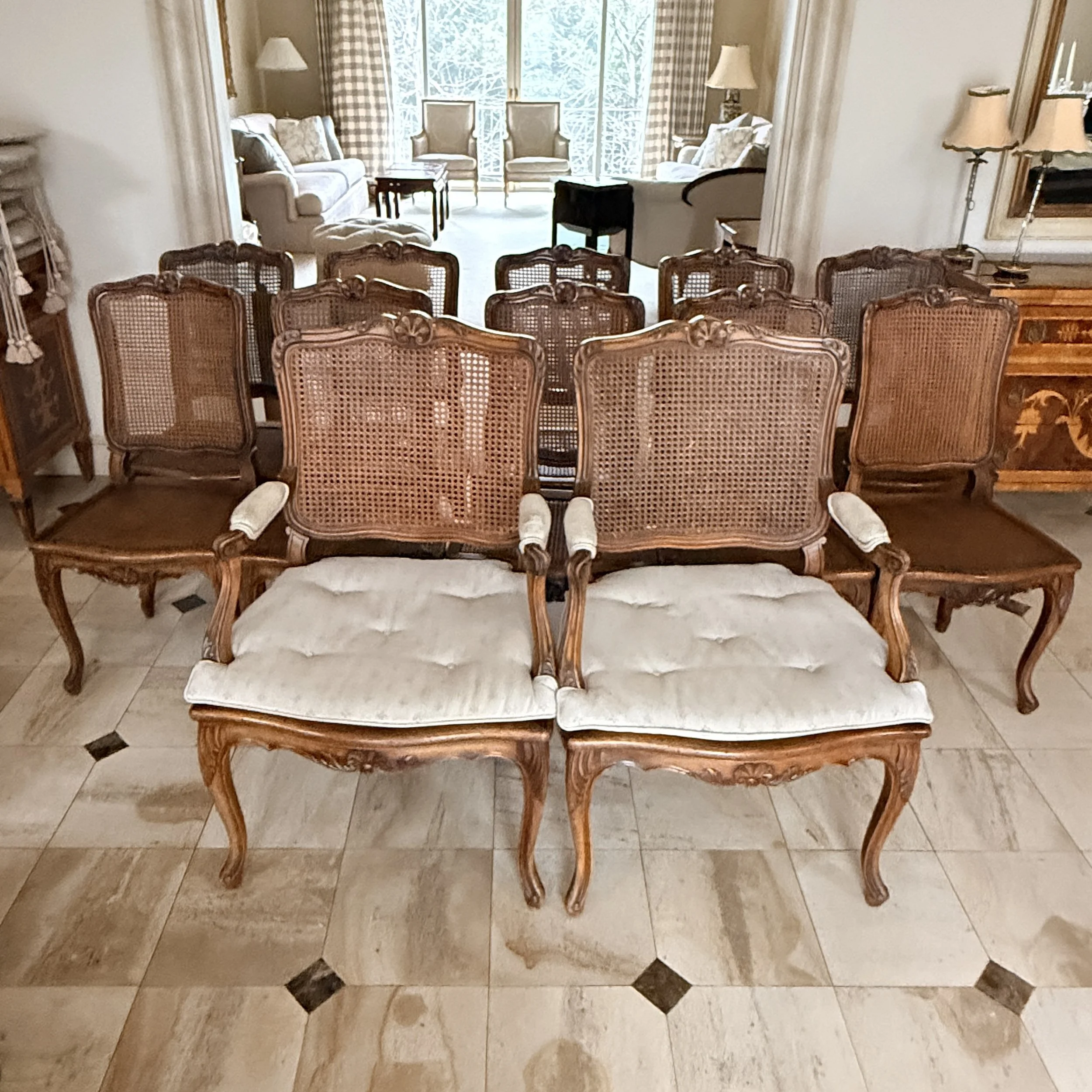 Set of 12 Caned Dining Chairs