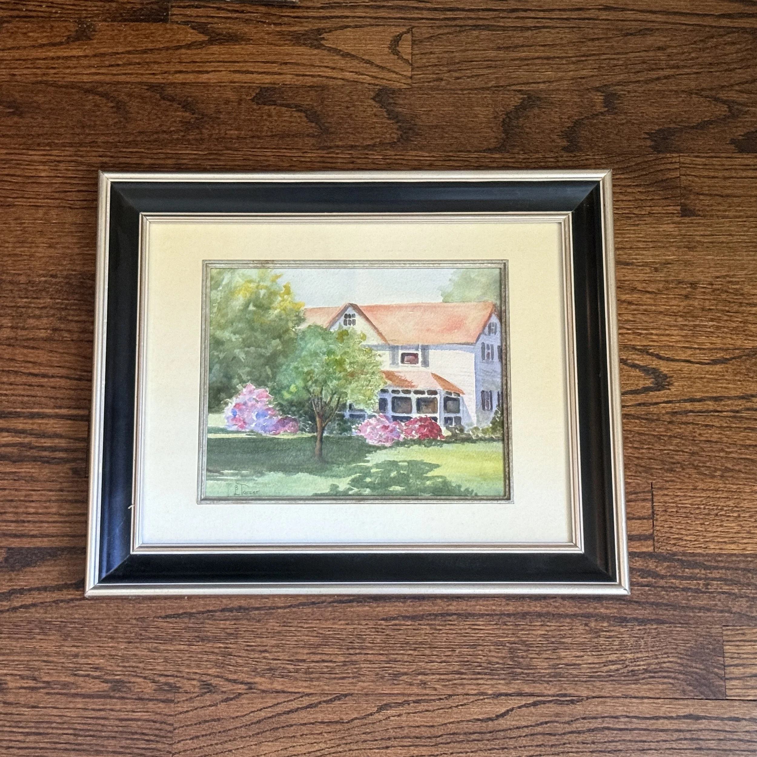 Signed Watercolor of Home and Yard
