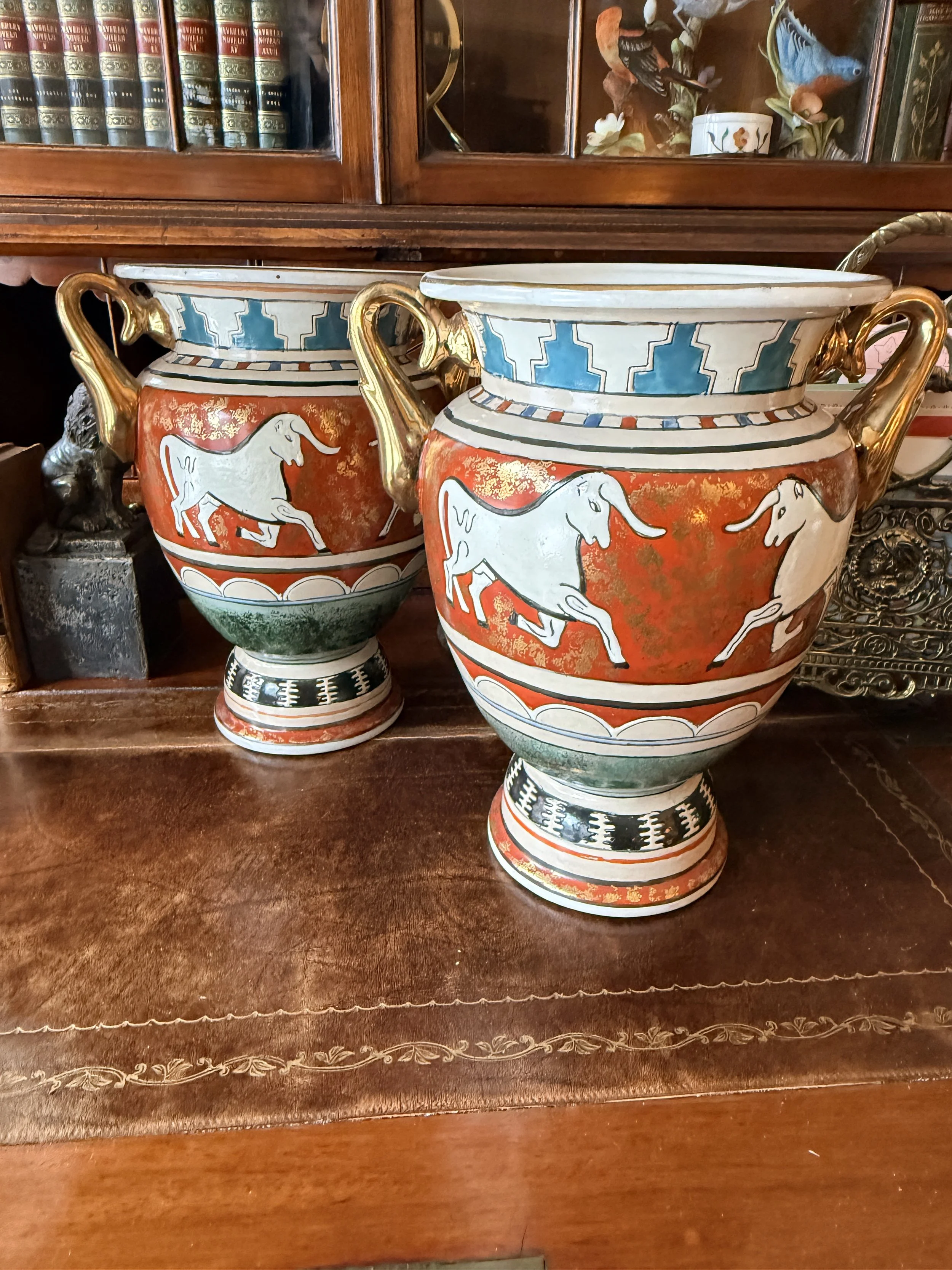 Pair of Brass Handle Greek Urns--NASHVILLE