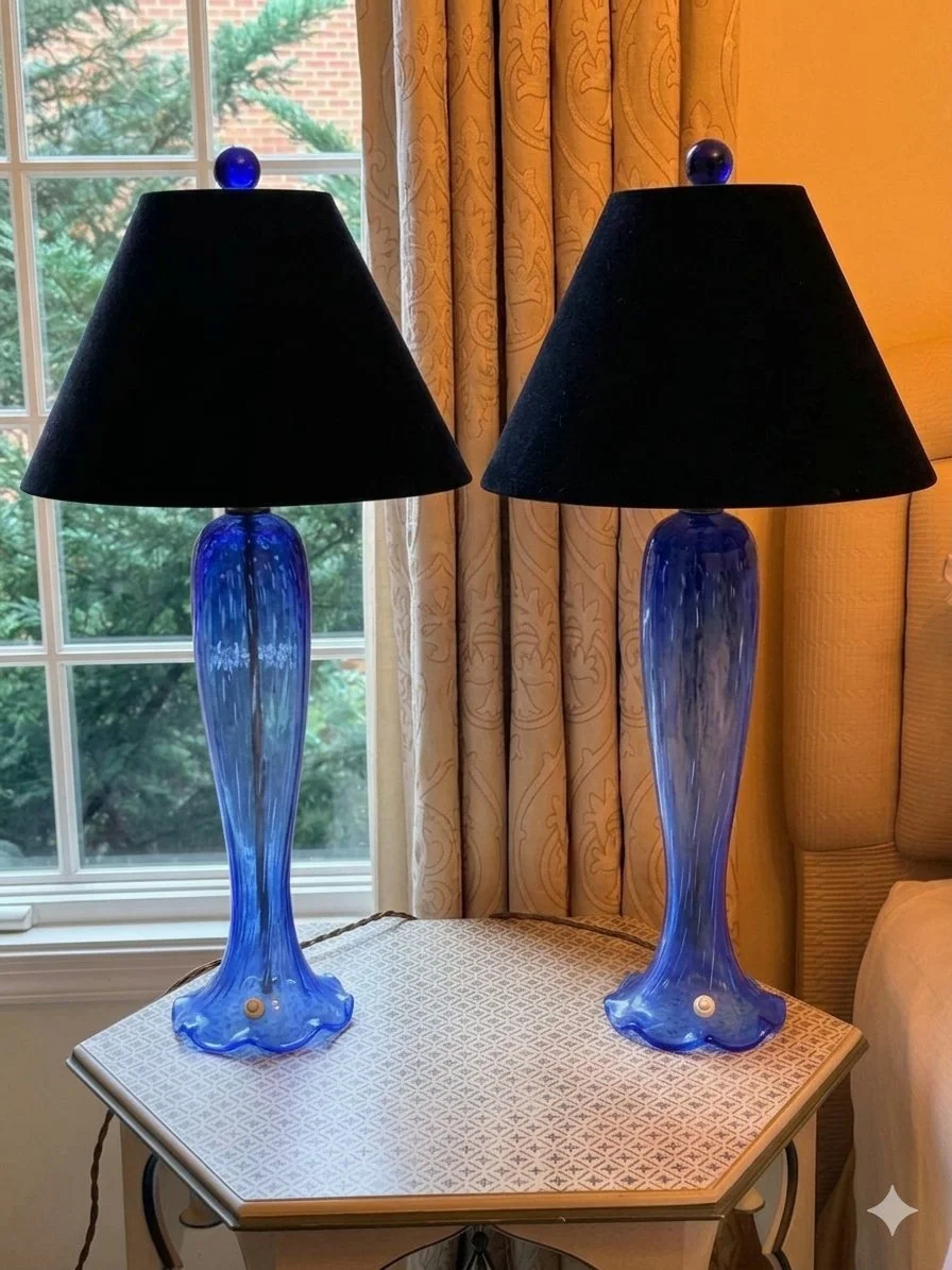Pair of Cobalt Blue Sirena Table Lamps by John Hutton for Donghia
