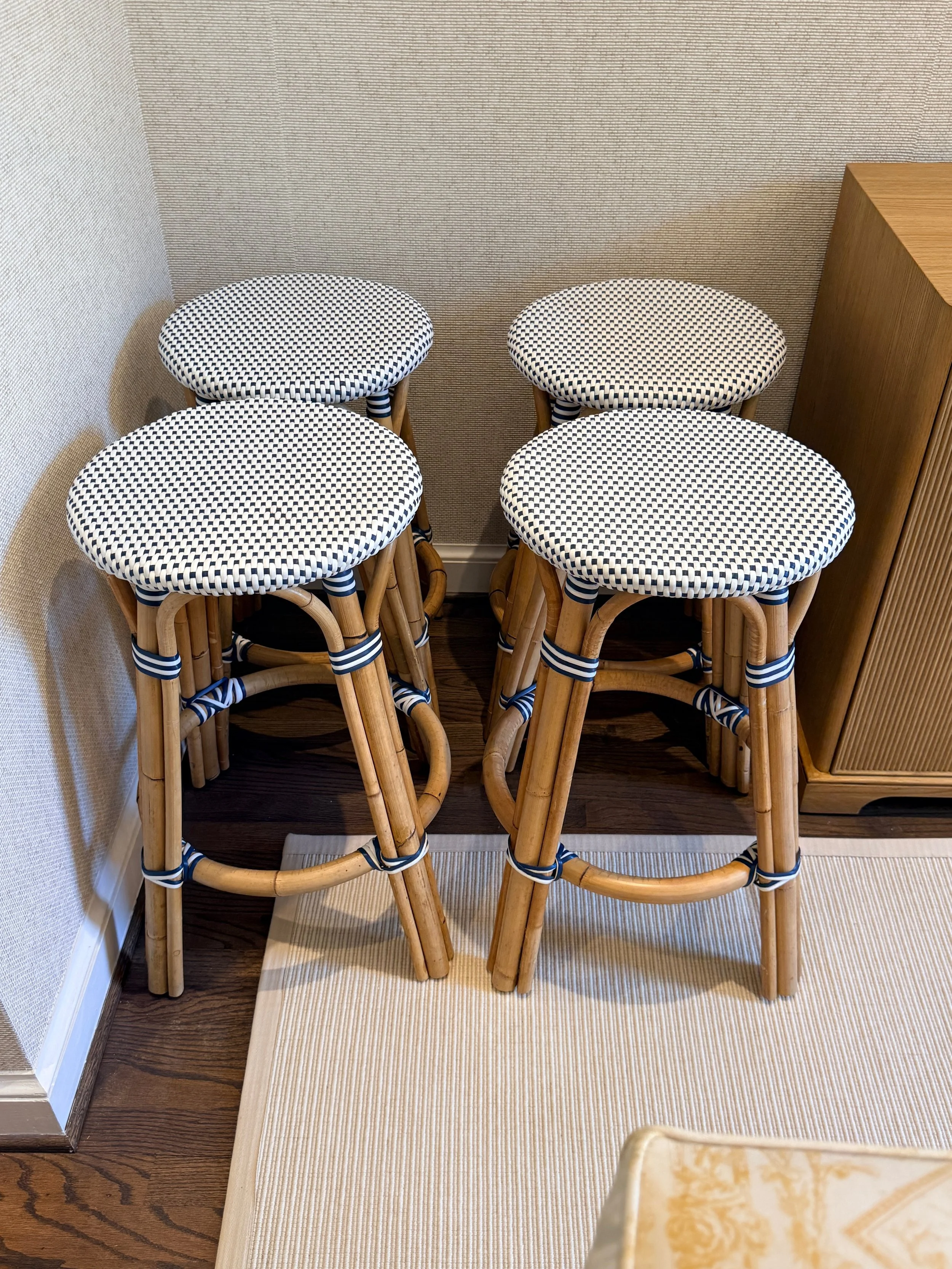 Set of 4 Riviera Rattan Backless Counter Stool