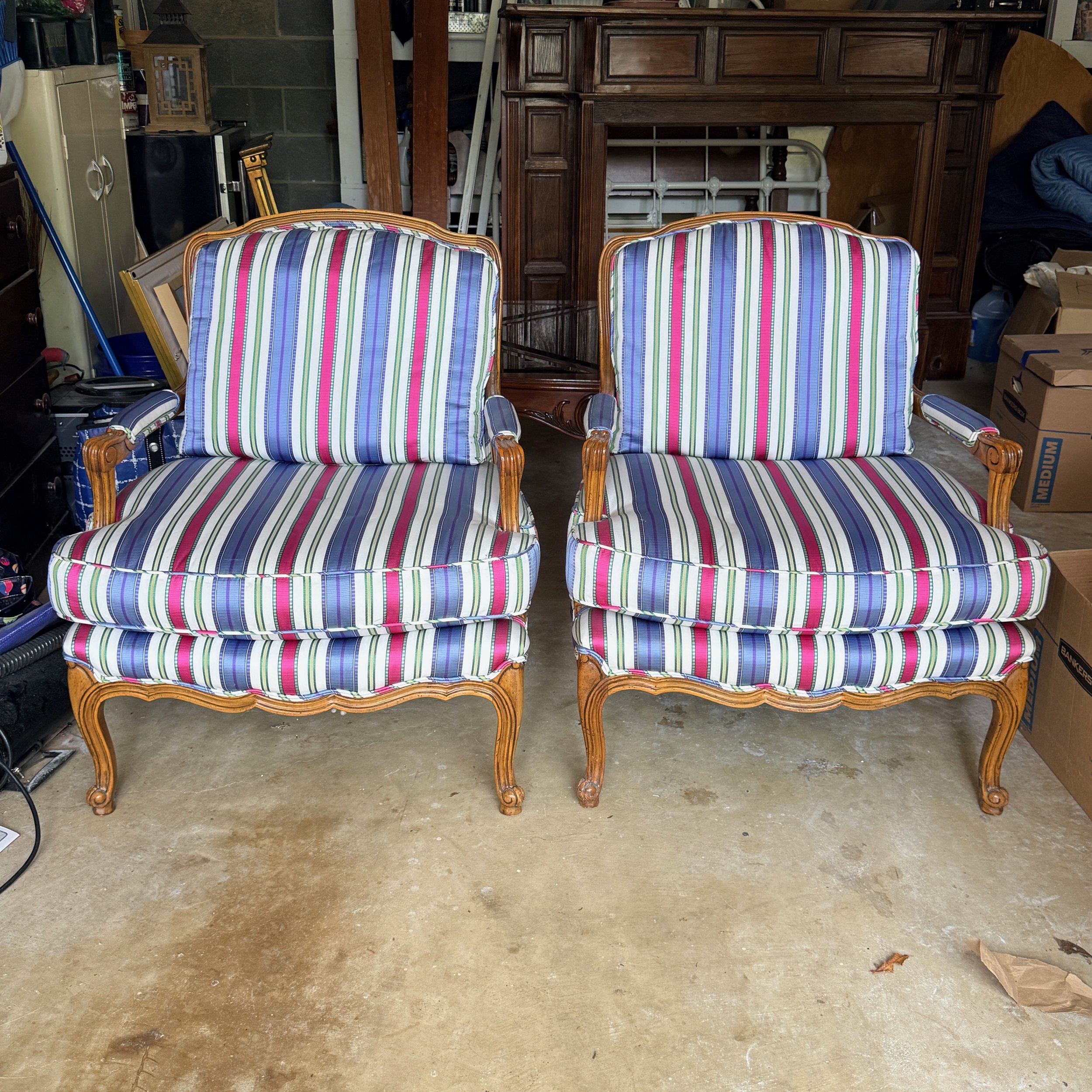 Pair Striped Baker Bergères