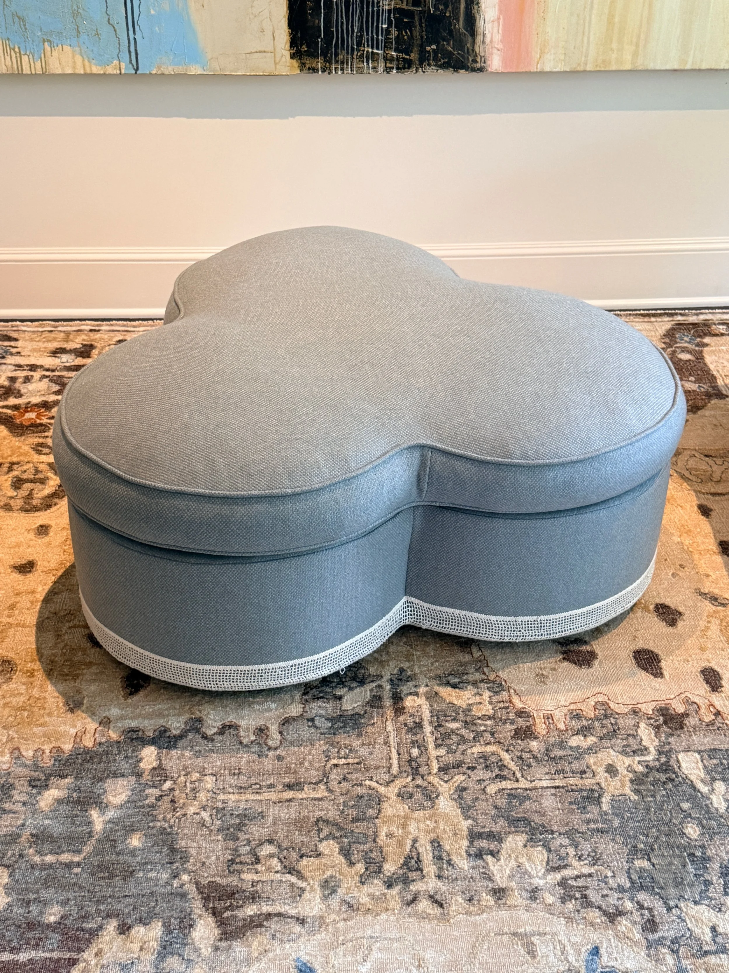 George Smith Cloverleaf Pouffe in Fortuny Centuria Dove Blue