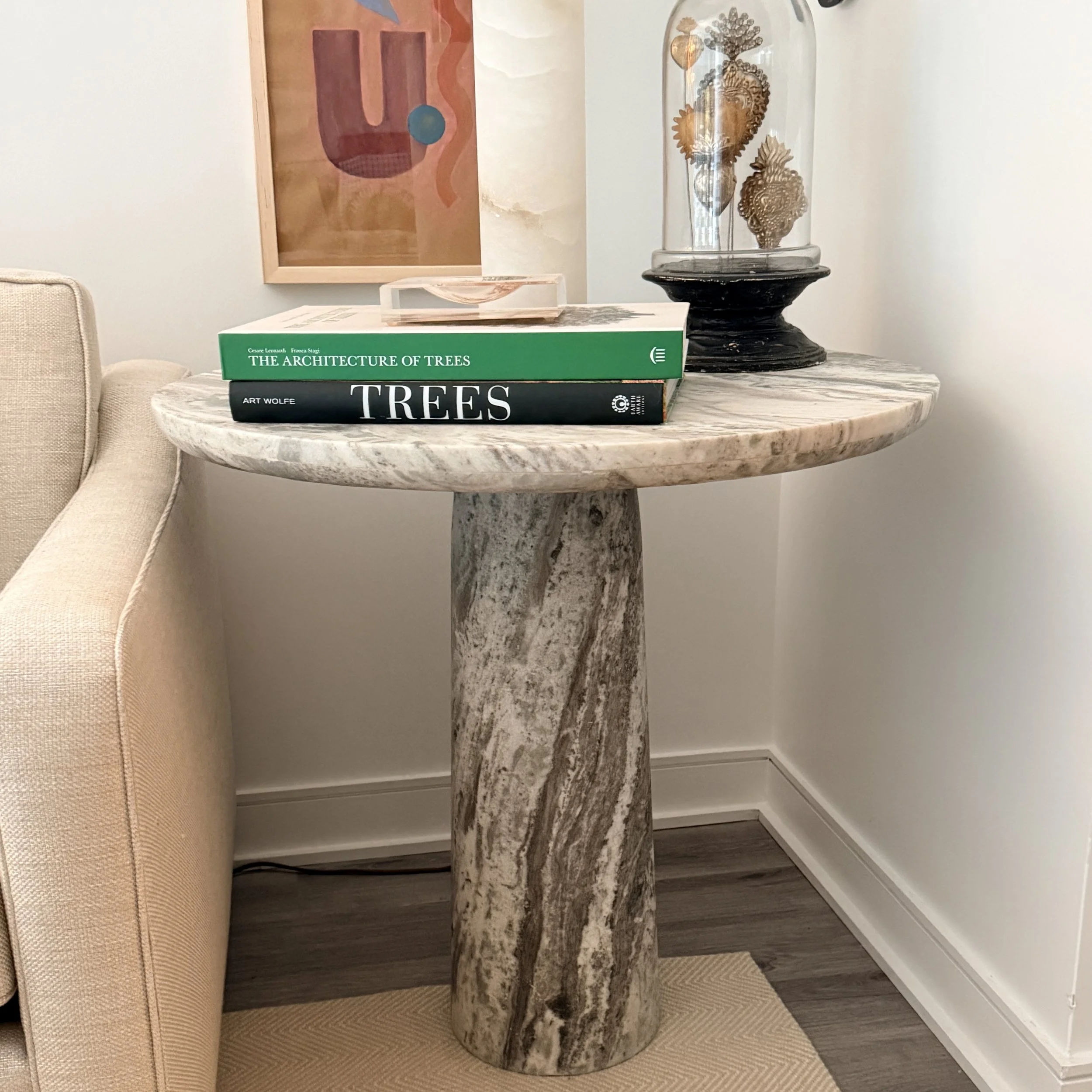 Marble Pedestal Side Table  